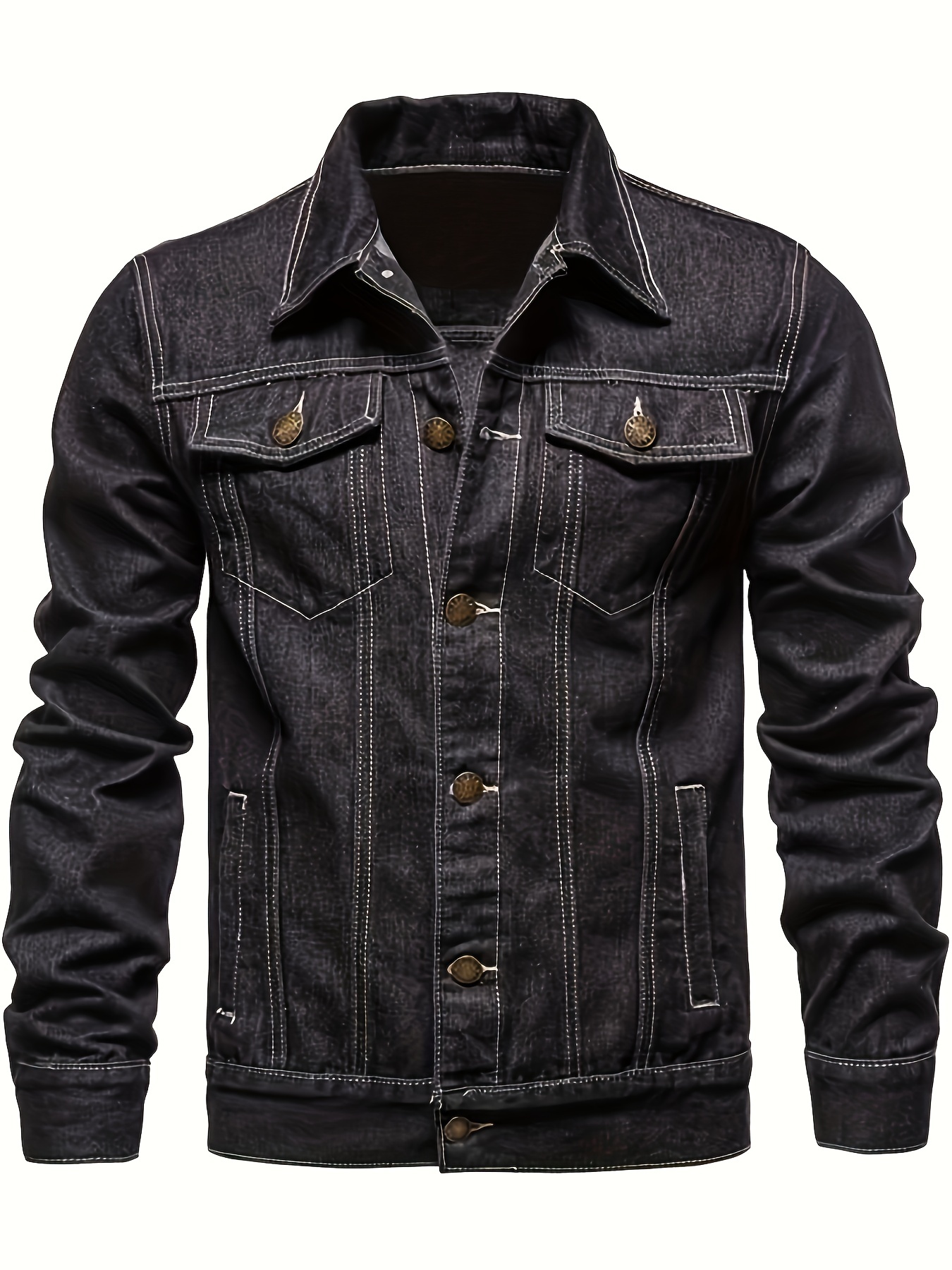 mens retro denim jacket casual street style multi pocket denim jacket details 0