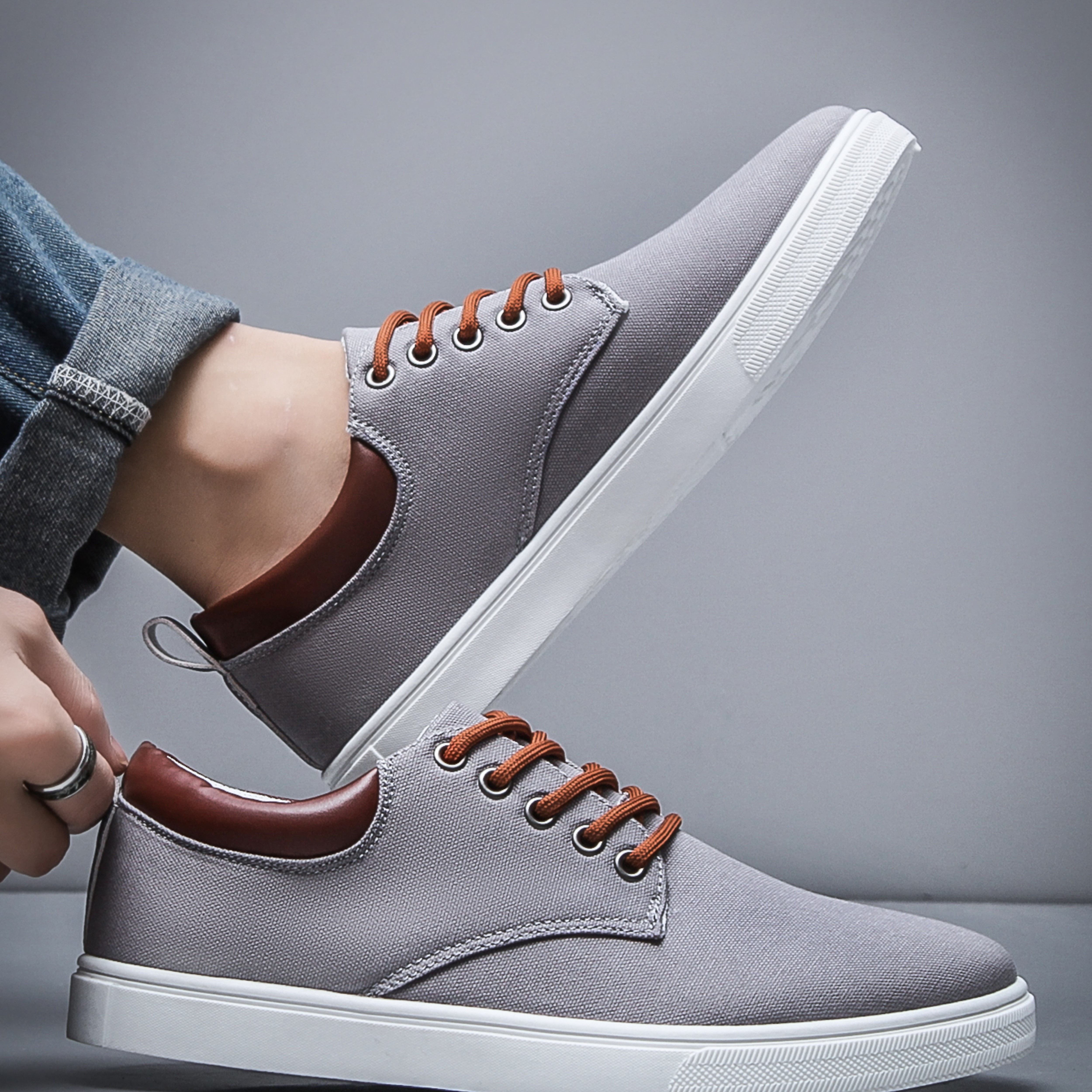 solid skate shoes men s trendy canvas uppers versatile details 10