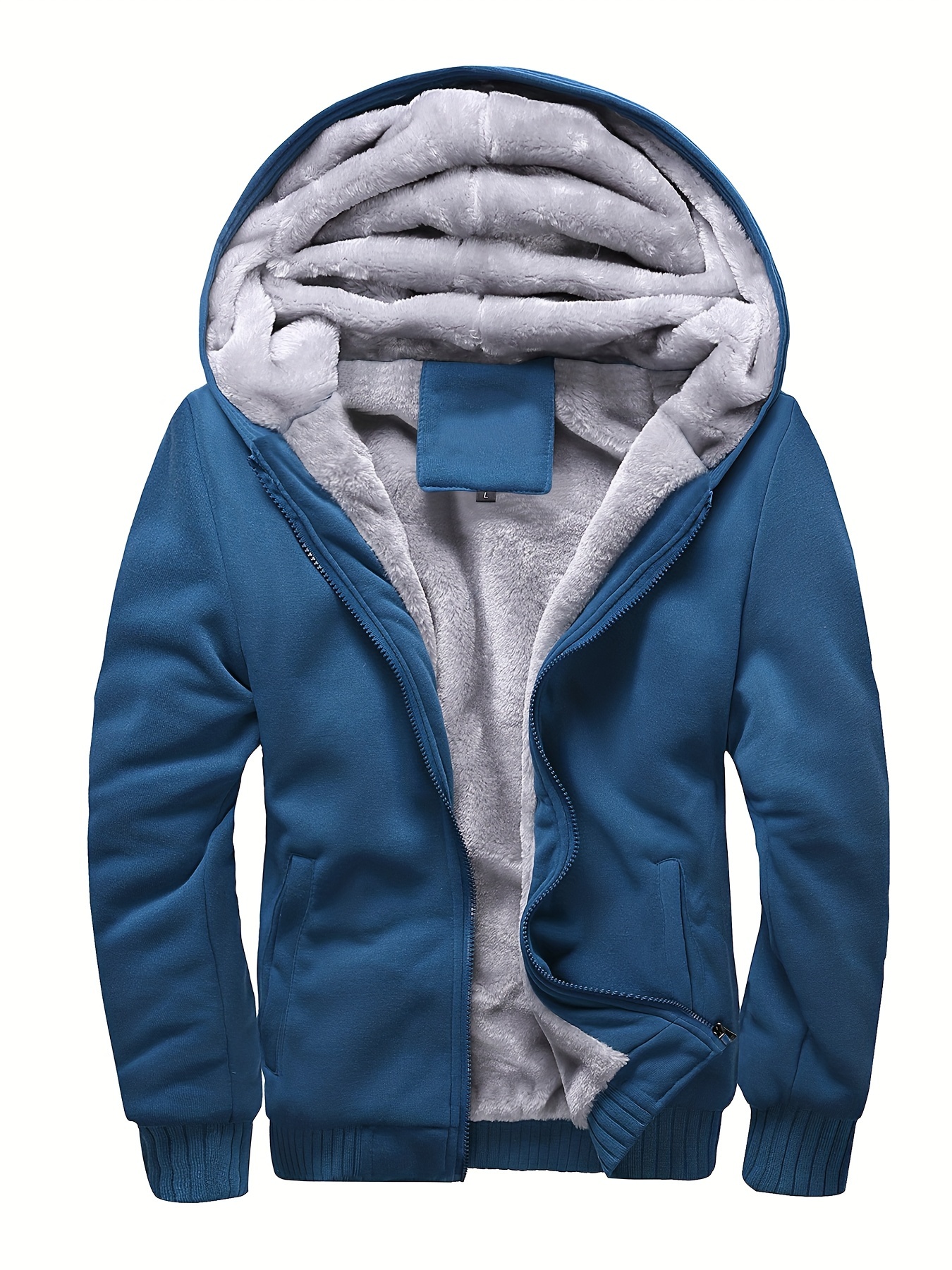 warm fleece hooded jacket mens casual stretch zip up jacket coat for fall details 5
