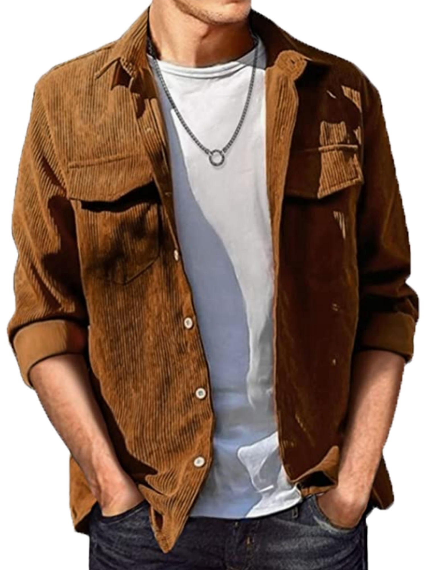 thin material mens casual long sleeve corduroy button long sleeeves shirt jacket with pocket jacket gifts details 0