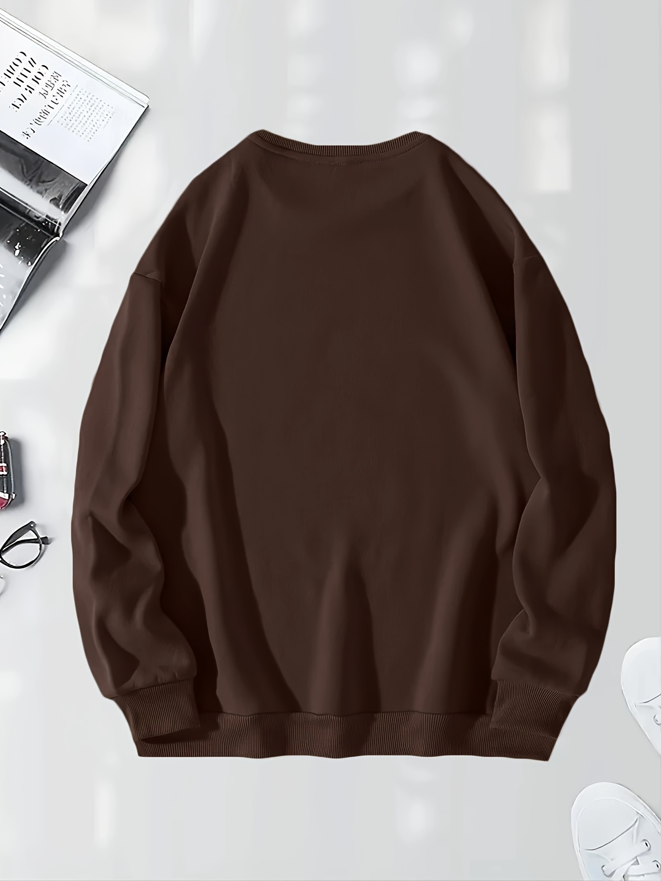 versatile solid pullover sweatshirt casual long sleeve crew neck sweatshirt for fall winter womens clothing details 1