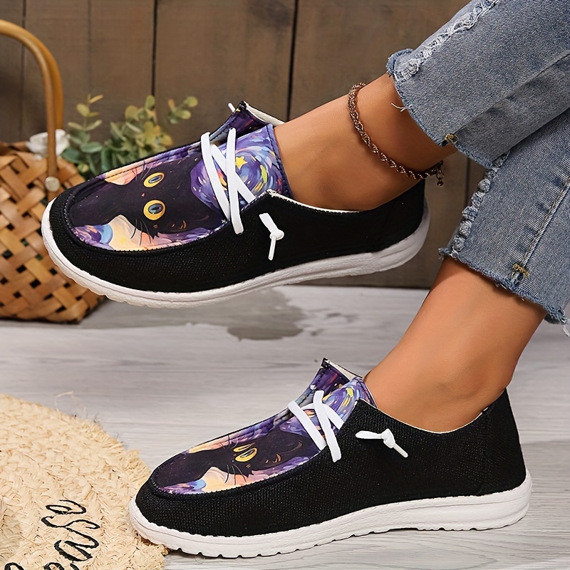 cute cat graphic loafers women s soft soled lightweight flat details 4