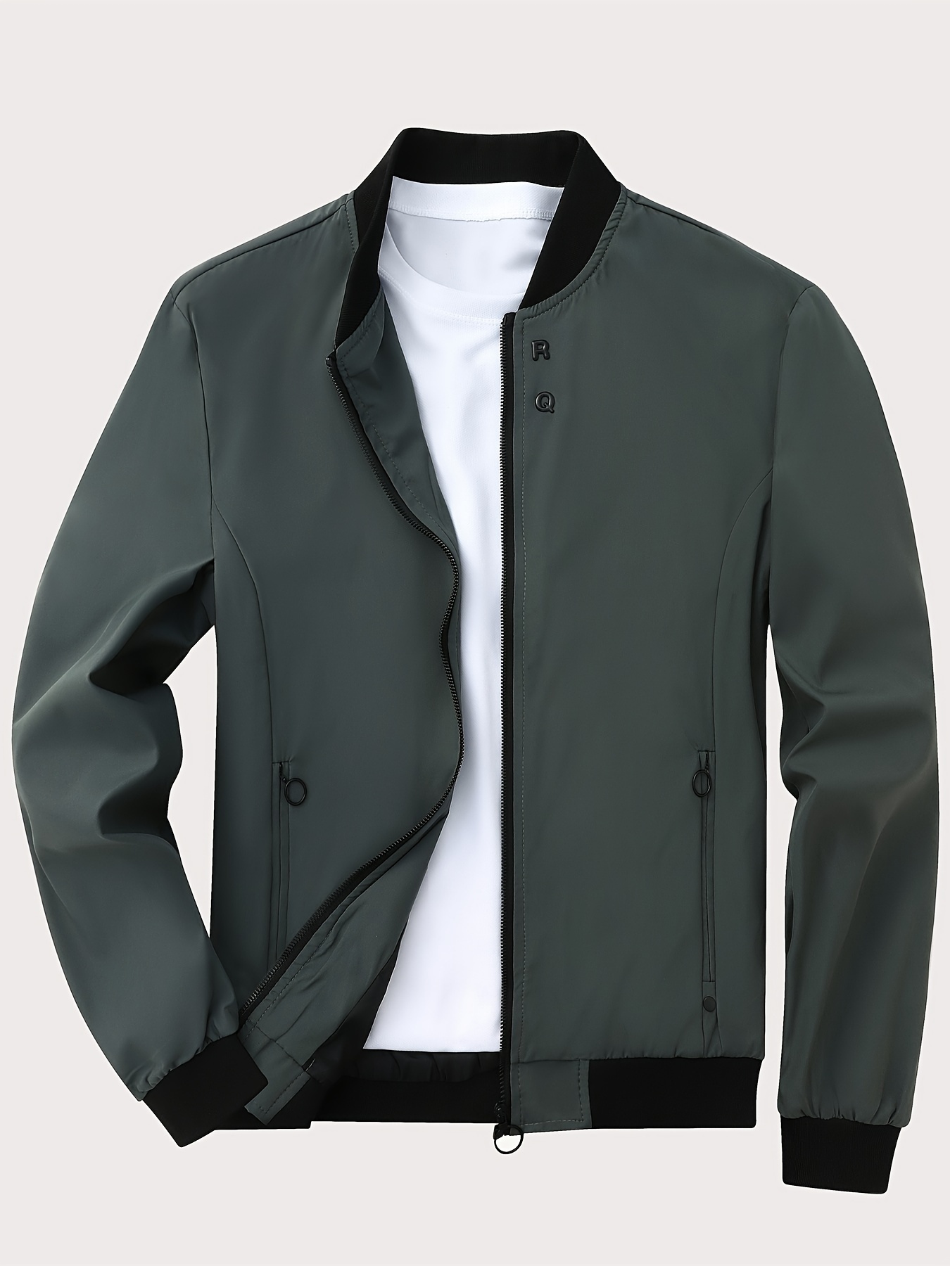 mens casual lightweight jacket with zipper pockets simple bomber jacket details 21