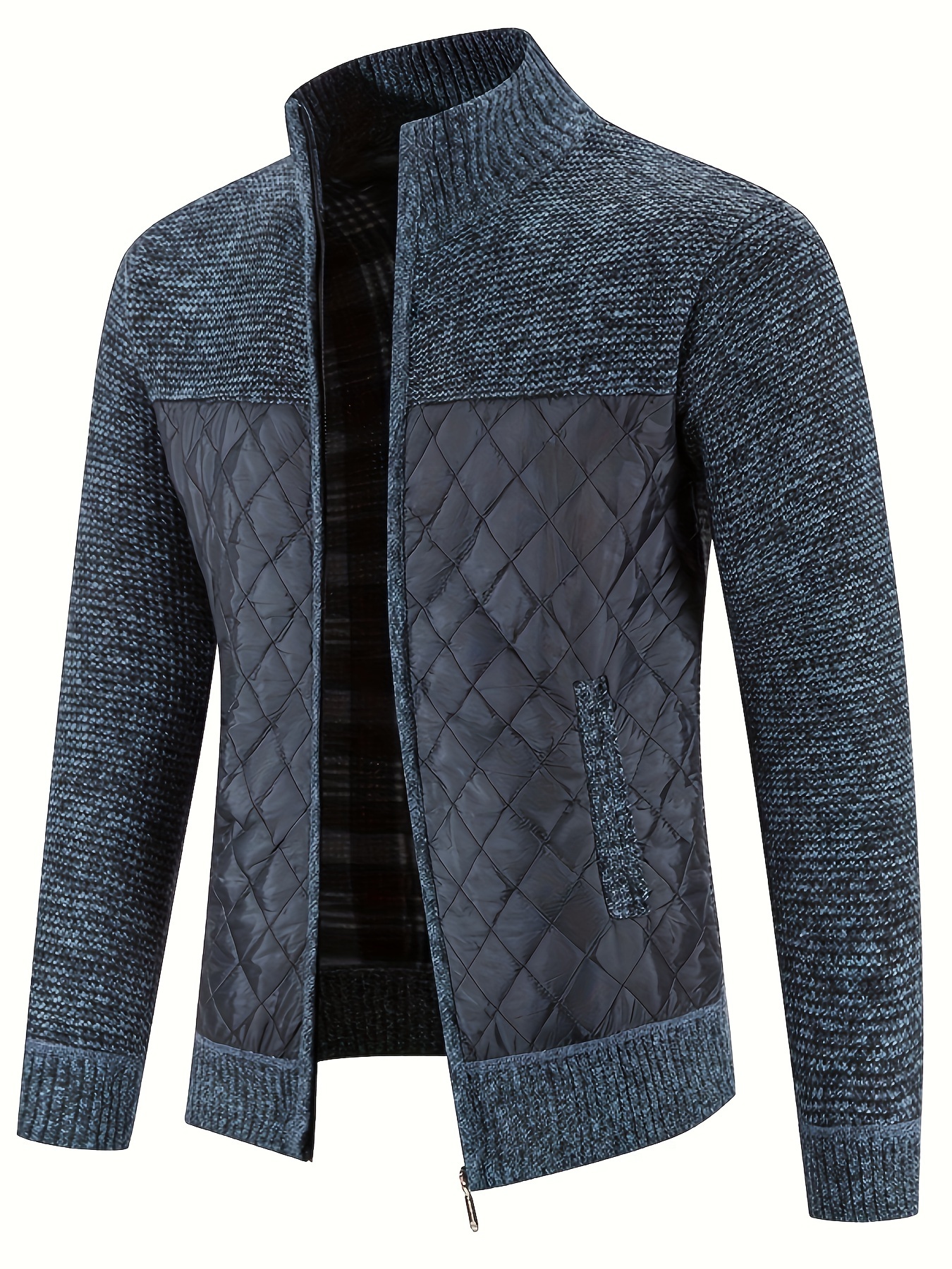 mens warm sweater casual quilted jacket stand collar jacket coat for fall winter details 5