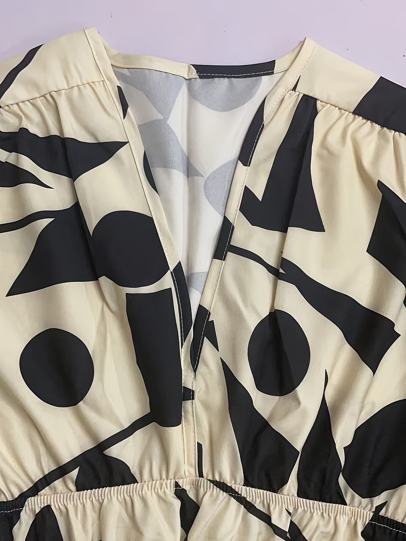 floral print v neck dress boho short sleeve ruched waist dress for spring summer womens clothing details 8