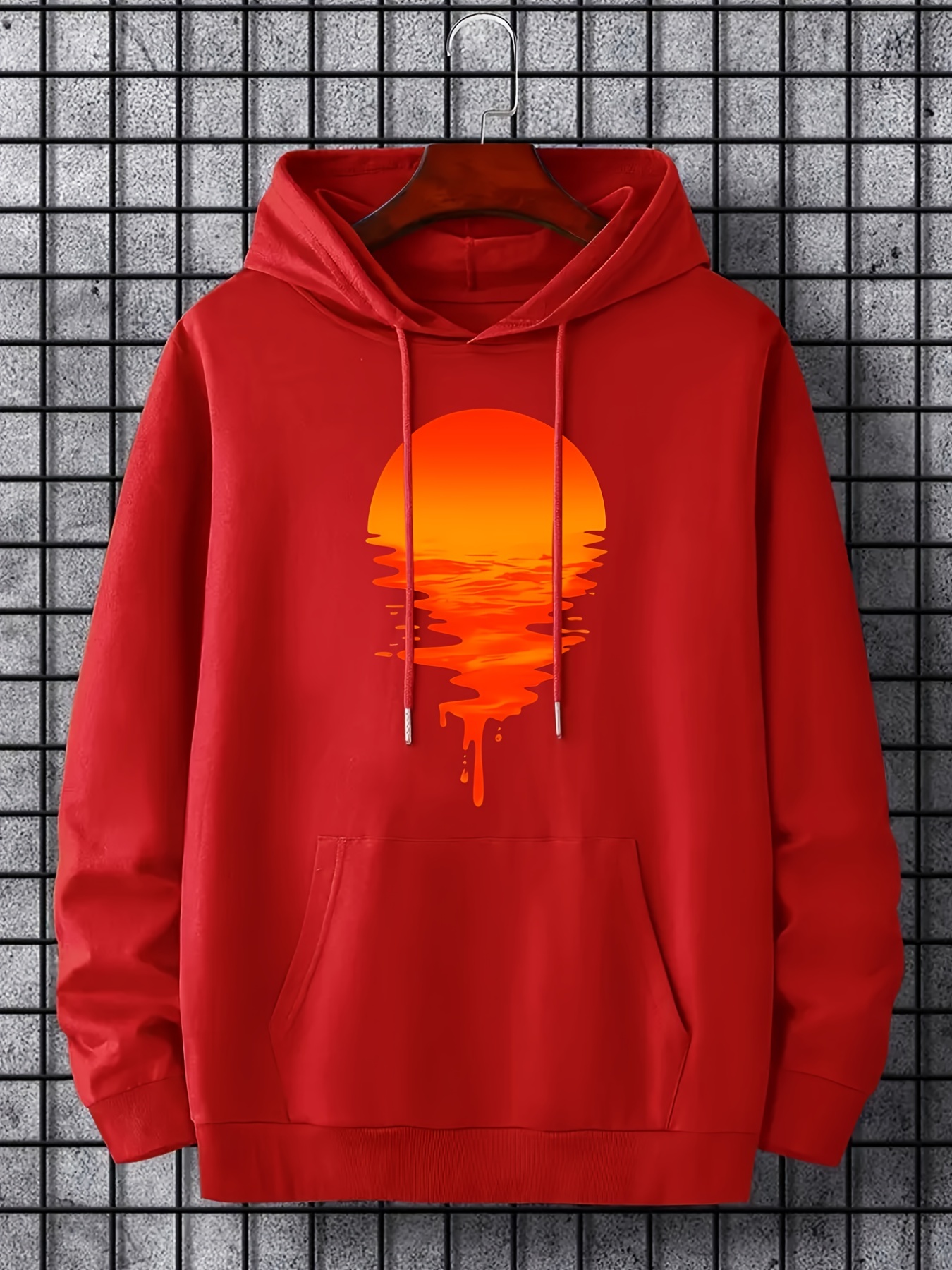 sunset print hoodie hoodies for men mens casual graphic design pullover hooded sweatshirt with kangaroo pocket streetwear for winter fall as gifts details 5