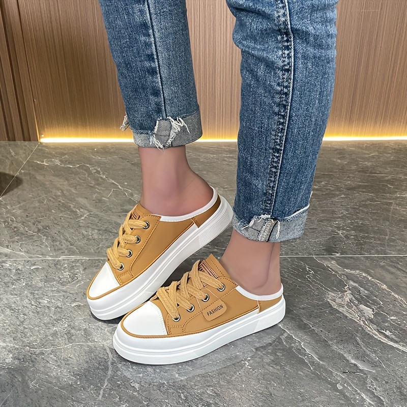solid color flat mule sneakers women s casual lace outdoor details 13