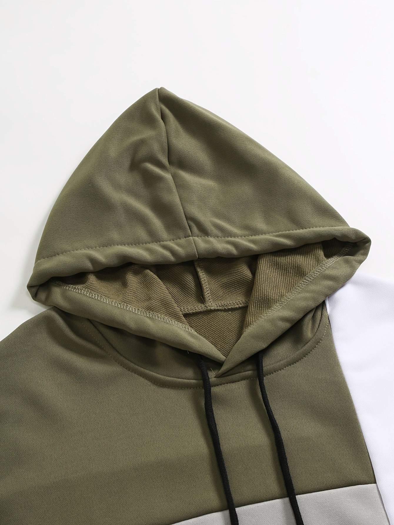 patchwork color block hoodie with kangaroo pocket mens casual solid color slightly stretch drawstring pullover hooded sweatshirt for spring fall details 12