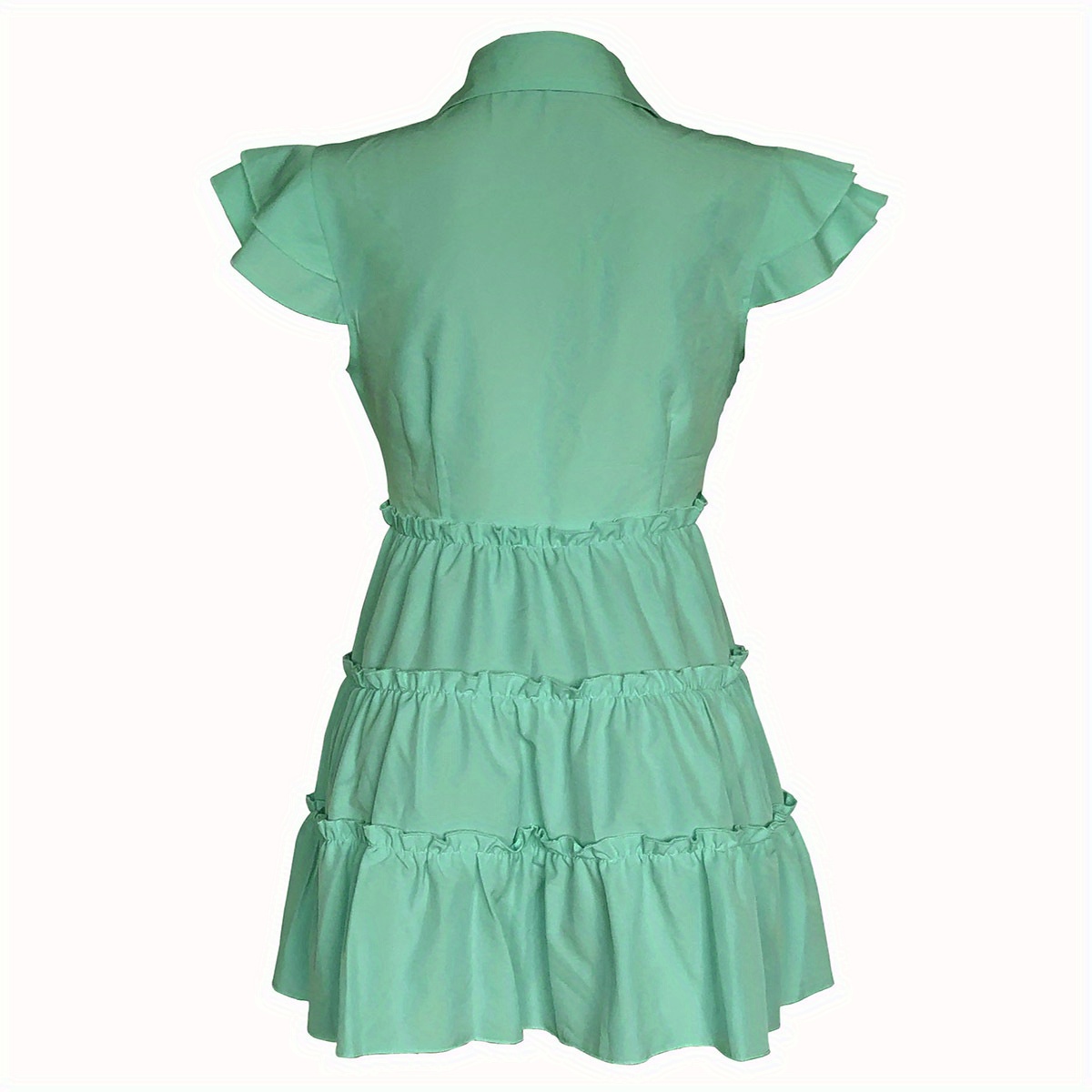 shirt collar tiered dress ruffle trim casual dress for spring summer womens clothing details 7