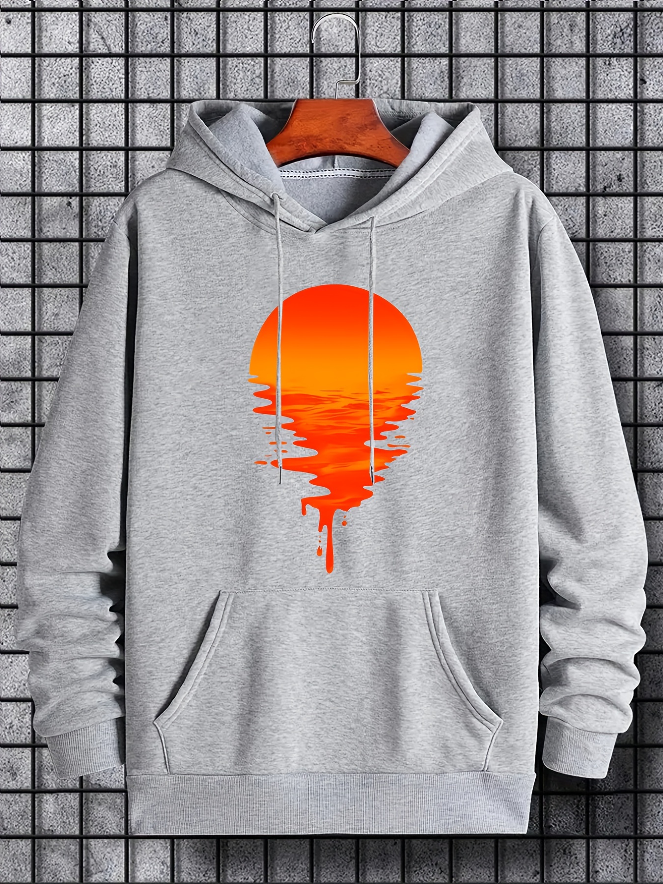 sunset print hoodie hoodies for men mens casual graphic design pullover hooded sweatshirt with kangaroo pocket streetwear for winter fall as gifts details 0