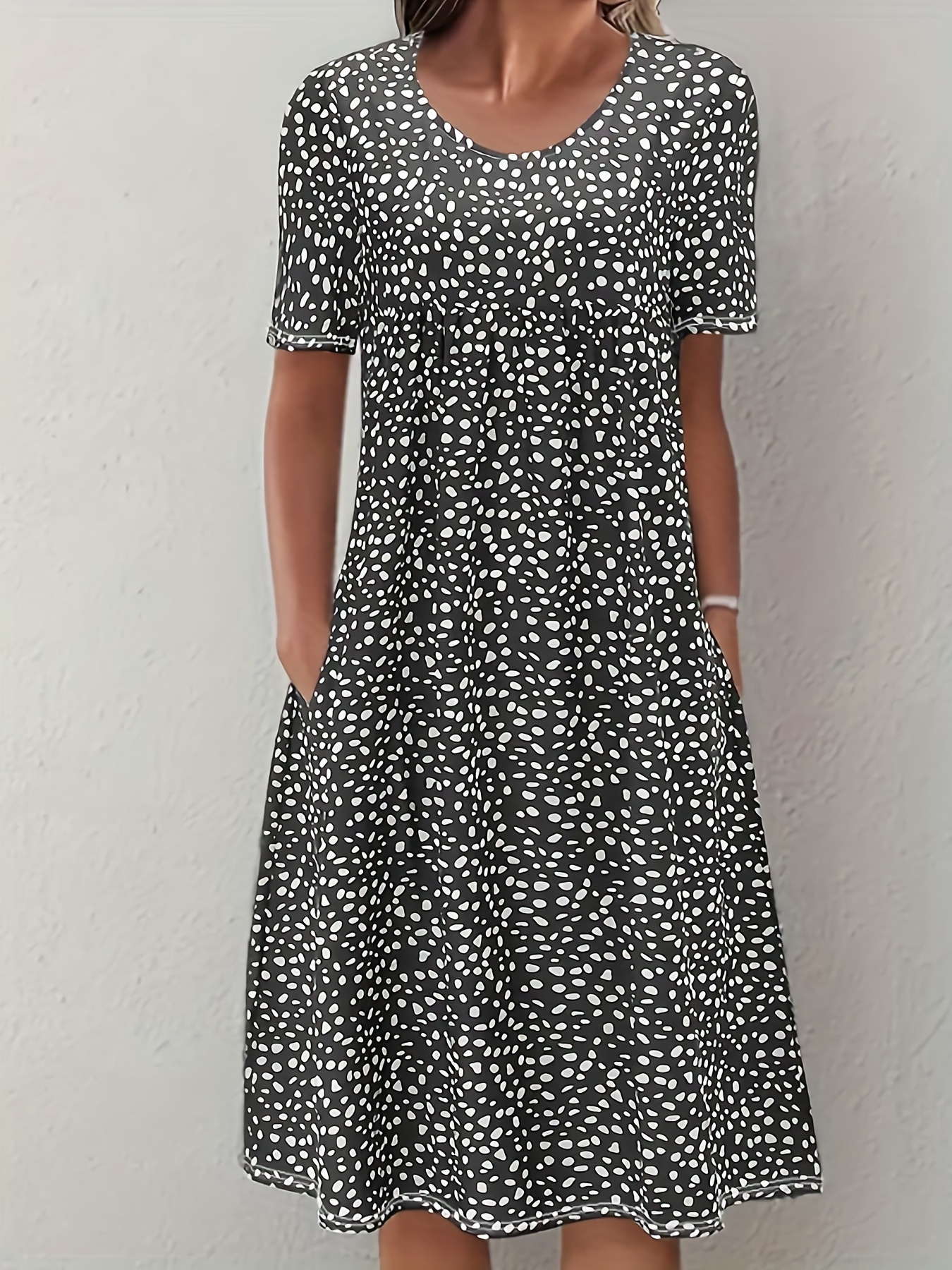 boho floral print dual pockets dress casual crew neck short sleeve dress womens clothing details 6