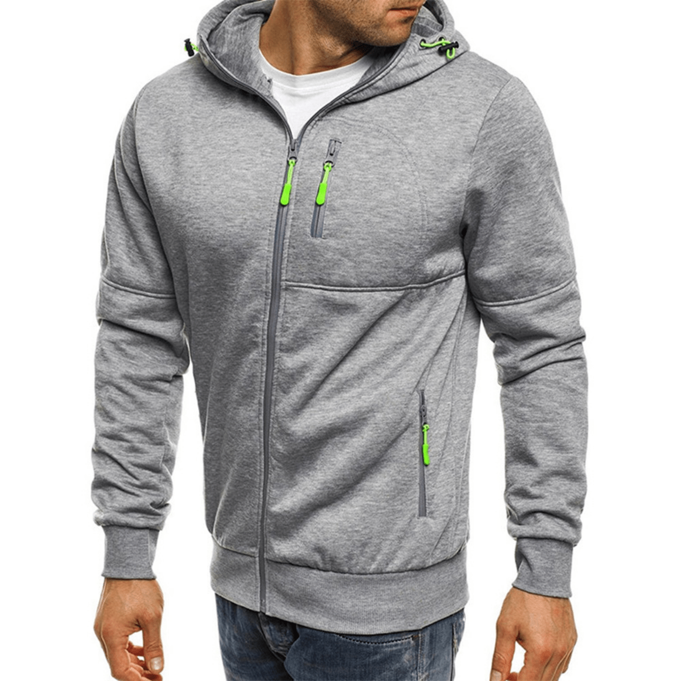 mens zip up hooded jacket with zipper pockets casual loose hoodie for workout running details 3