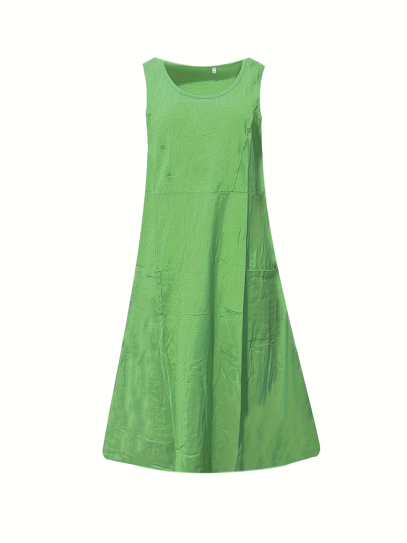 pocket front solid dress casual crew neck sleeveless simple dress womens clothing details 6