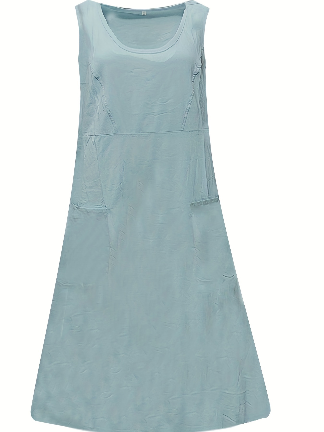 pocket front solid dress casual crew neck sleeveless simple dress womens clothing details 17