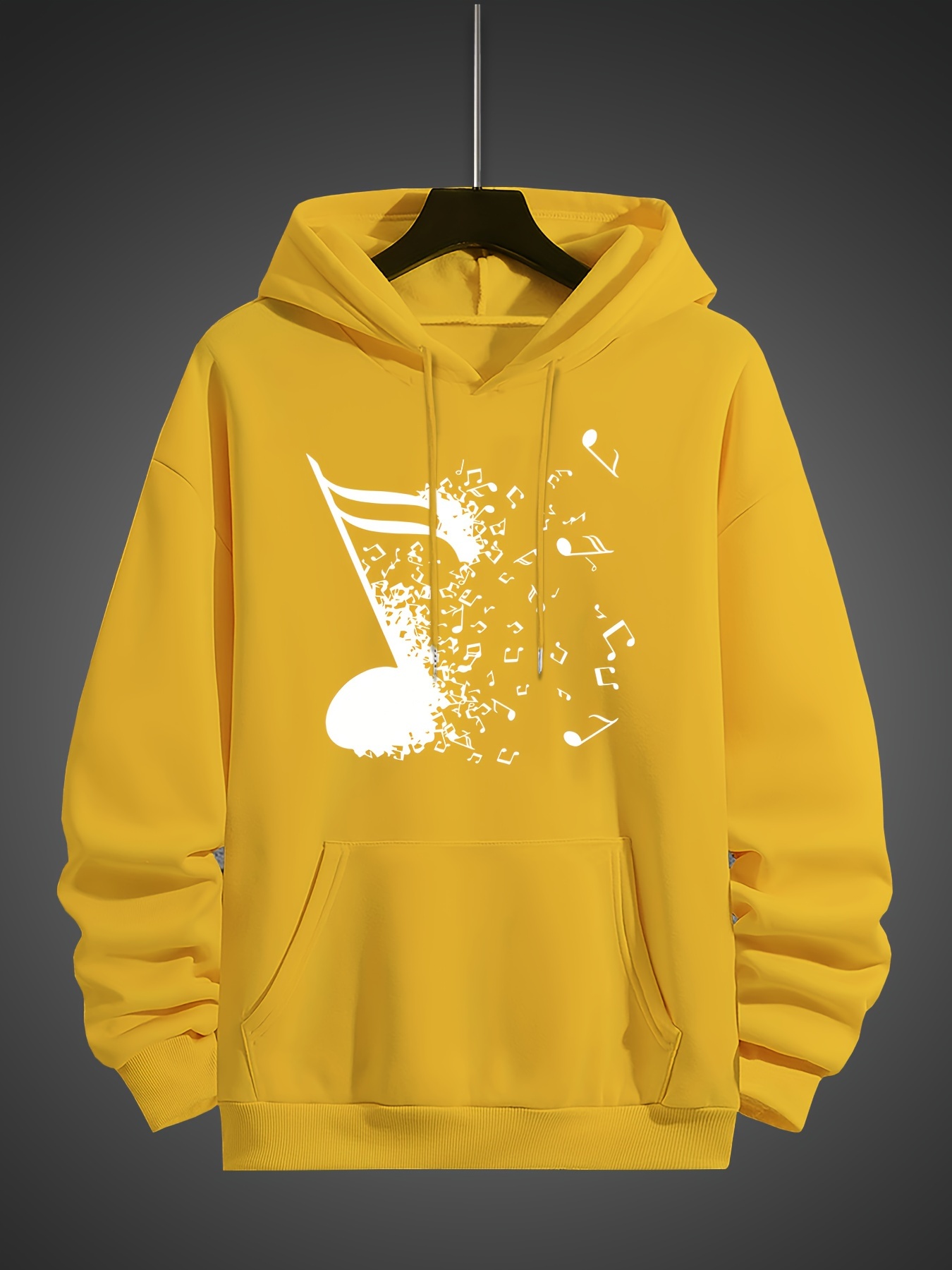 music note pattern mens trendy comfy hoodie casual slightly stretch breathable hooded sweatshirt for outdoor details 0