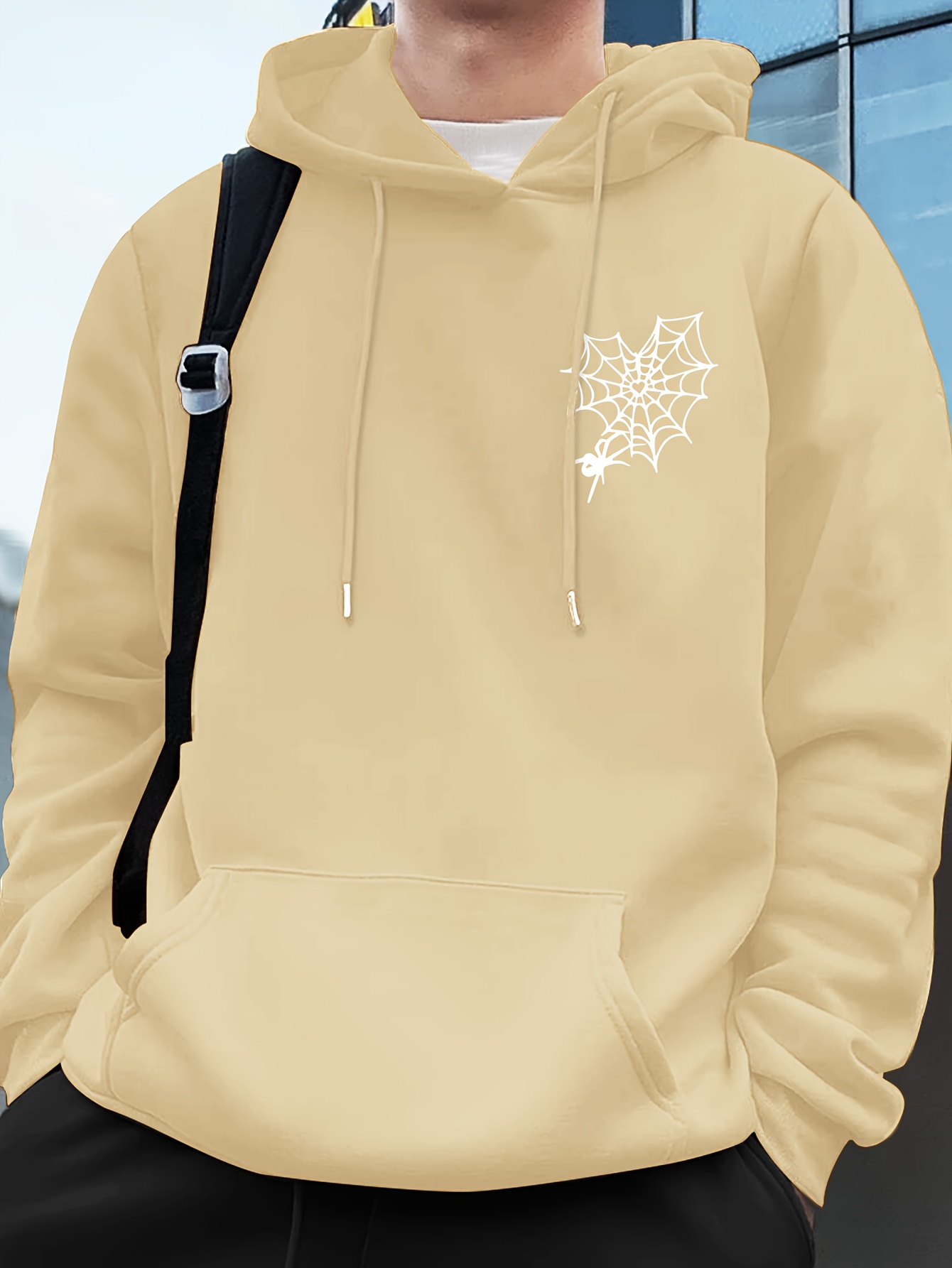 spider print mens pullover round neck long sleeve hooded sweatshirt pattern loose casual top for autumn winter mens clothing as gifts details 5