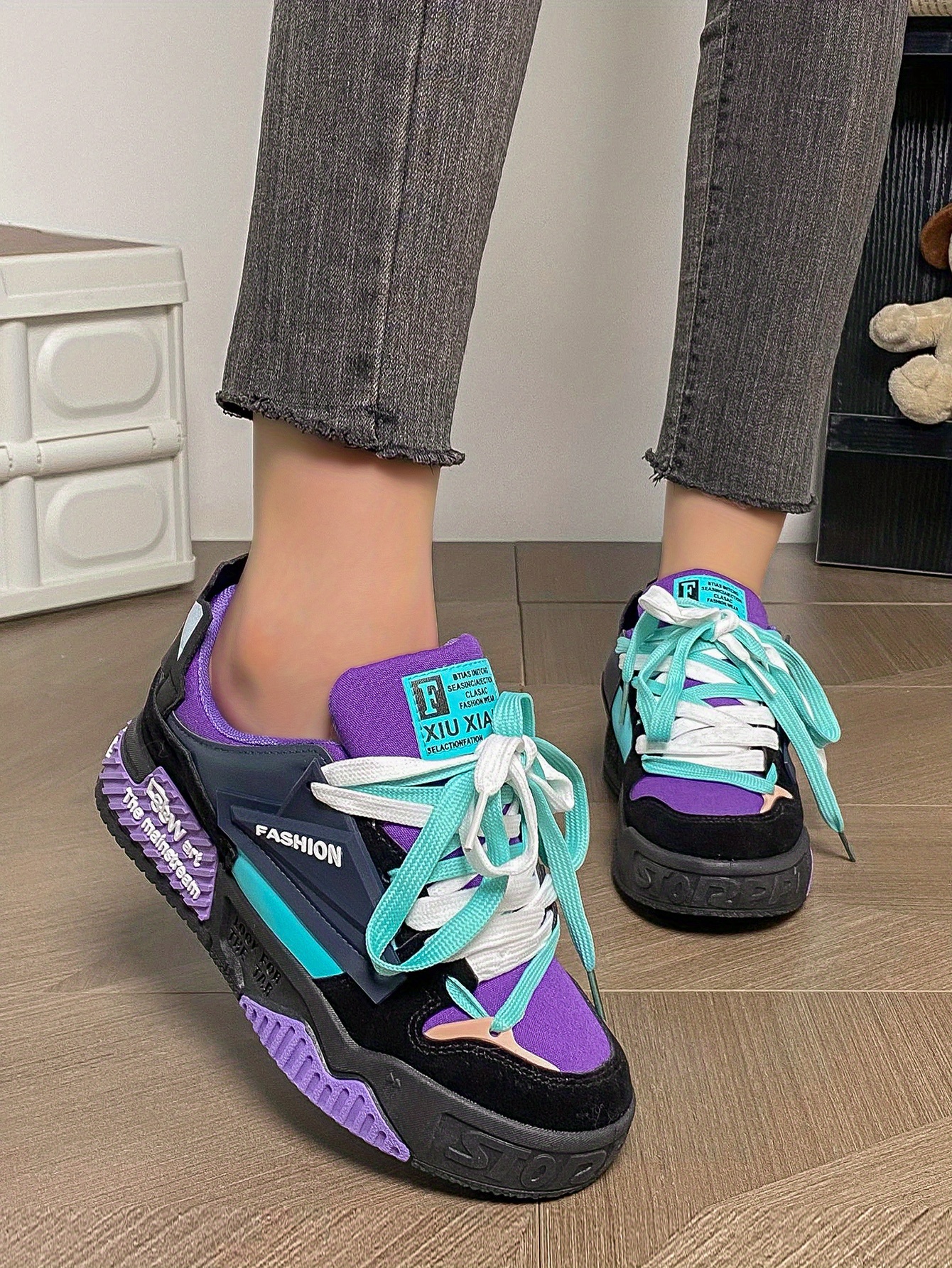 platform skate shoes women s trendy colorblock heightening details 8