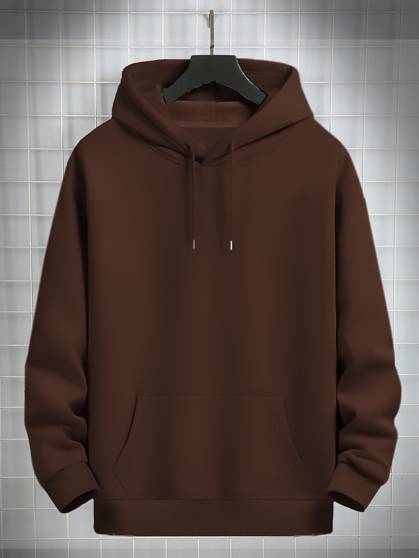 simple solid color hoodie with kangaroo pocket mens casual pullover hooded sweatshirt details 40