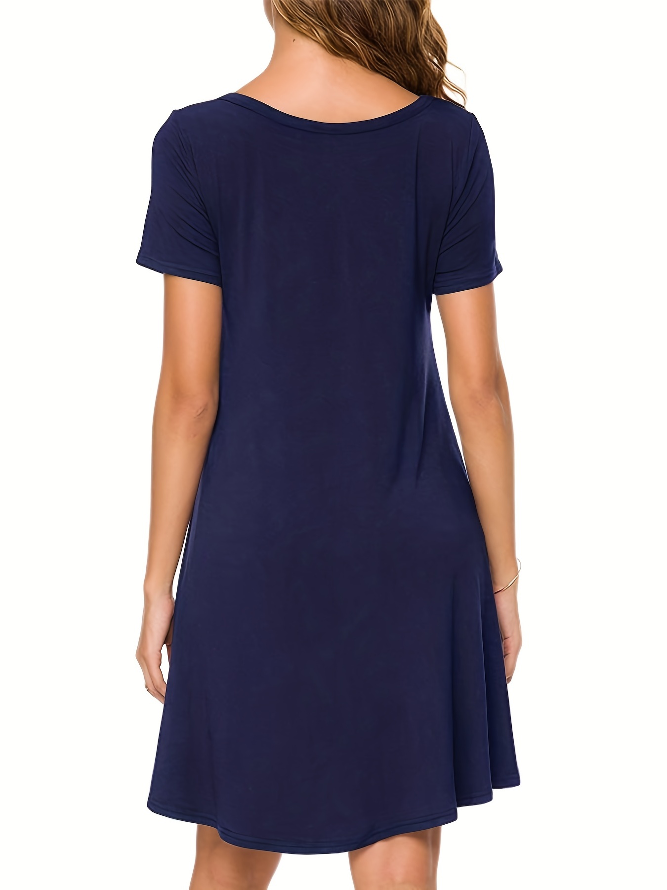 solid simple t shirt dress casual crew neck short sleeve dress womens clothing details 8