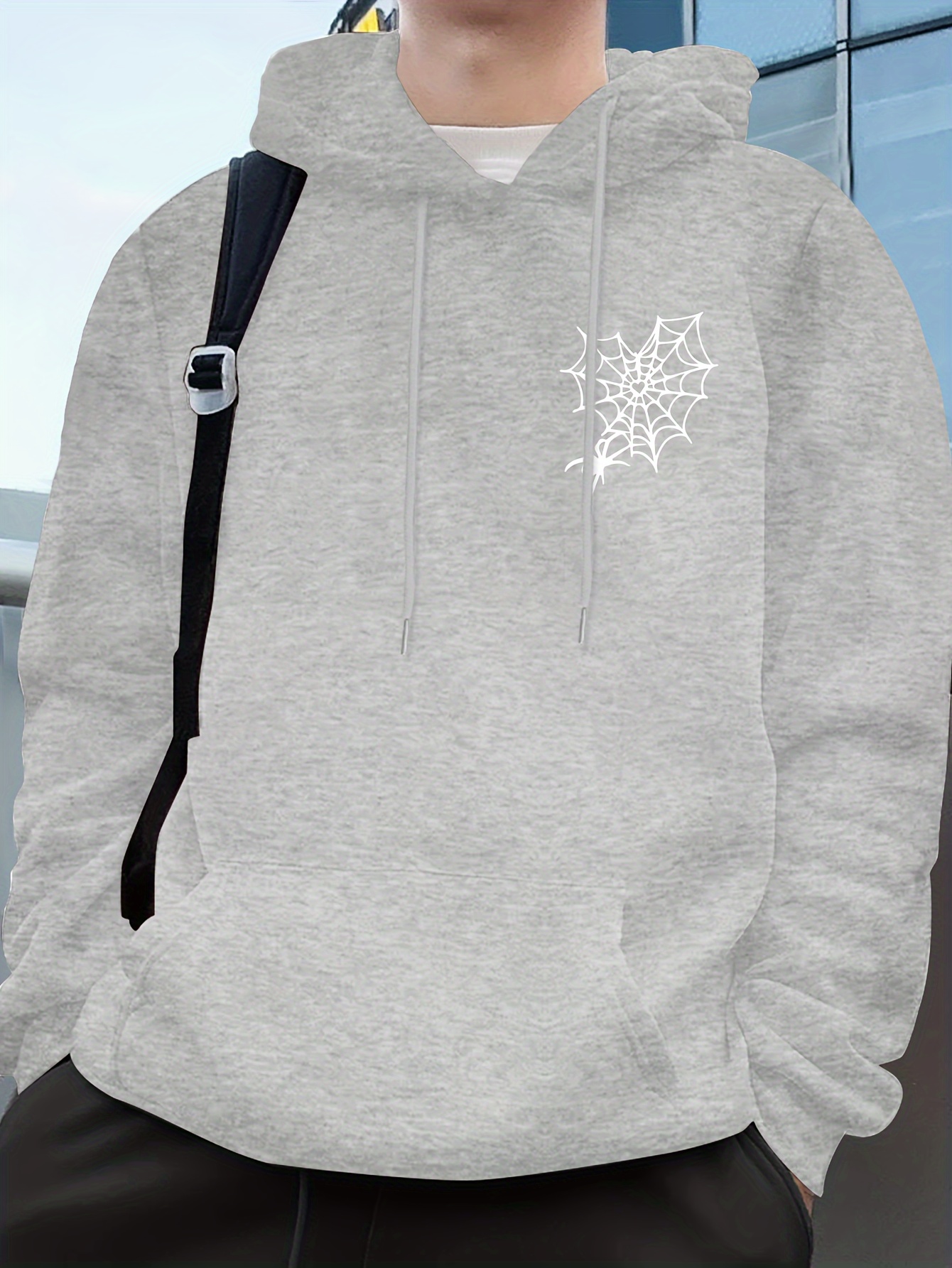 spider print mens pullover round neck long sleeve hooded sweatshirt pattern loose casual top for autumn winter mens clothing as gifts details 0