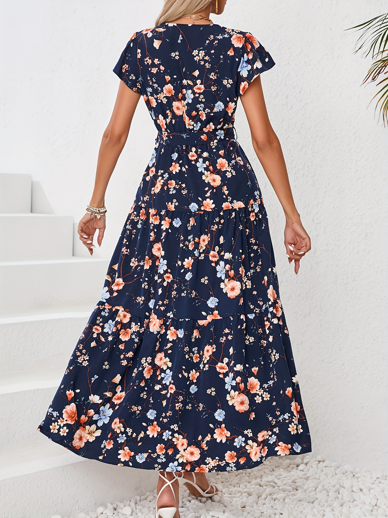 floral print flutter sleeve dress elegant v neck dress for spring summer womens clothing details 19