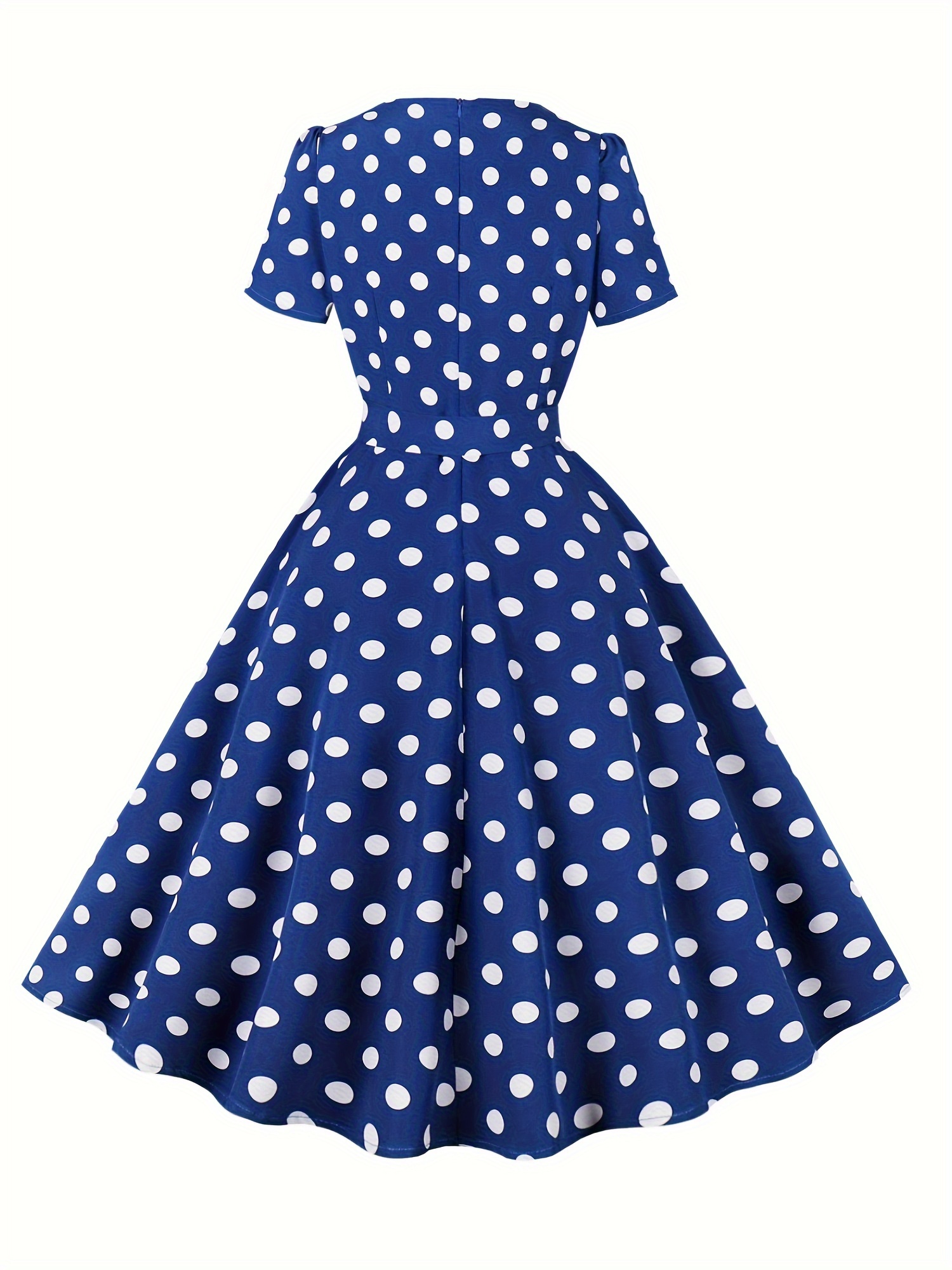 polka dot a line dress vintage squared neck short sleeve party dress womens clothing details 3