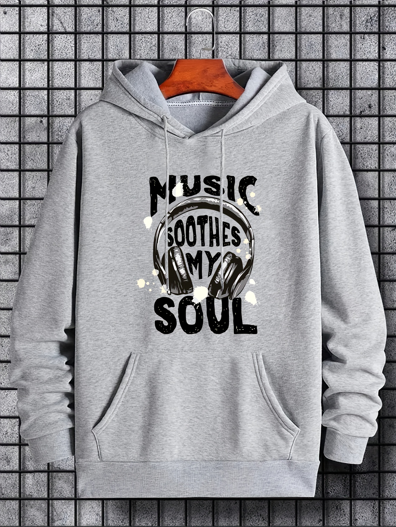 music lover slogan print hoodies for men graphic sweatshirt with kangaroo pocket comfy trendy hooded pullover mens clothing for fall winter details 0