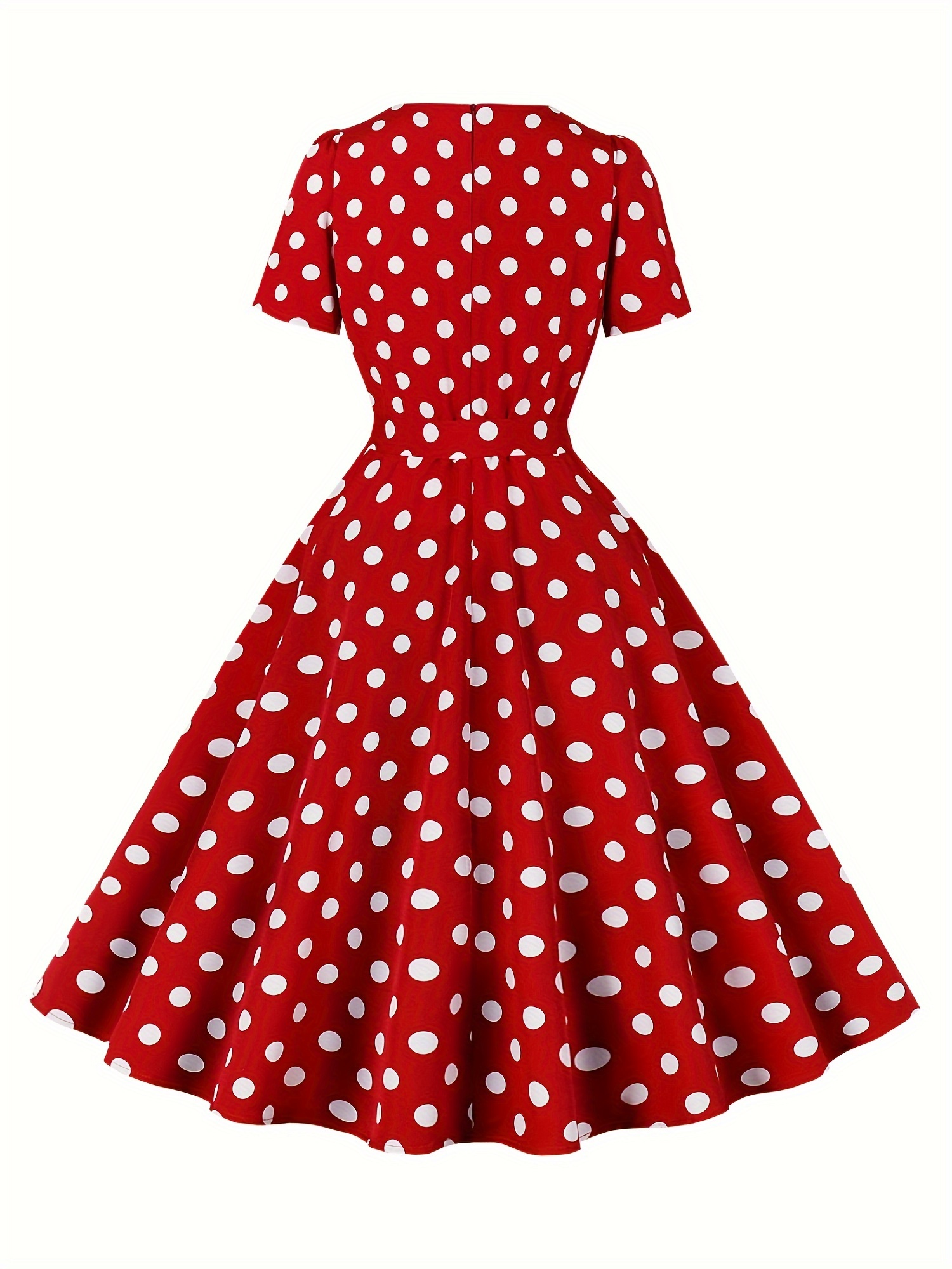 polka dot a line dress vintage squared neck short sleeve party dress womens clothing details 1