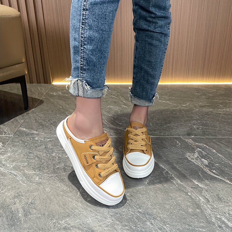 solid color flat mule sneakers women s casual lace outdoor details 15