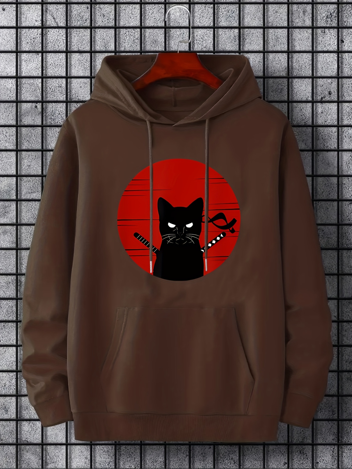 ninja cat print hoodie cool hoodies for men mens casual graphic design pullover hooded sweatshirt with kangaroo pocket streetwear for winter fall as gifts details 25