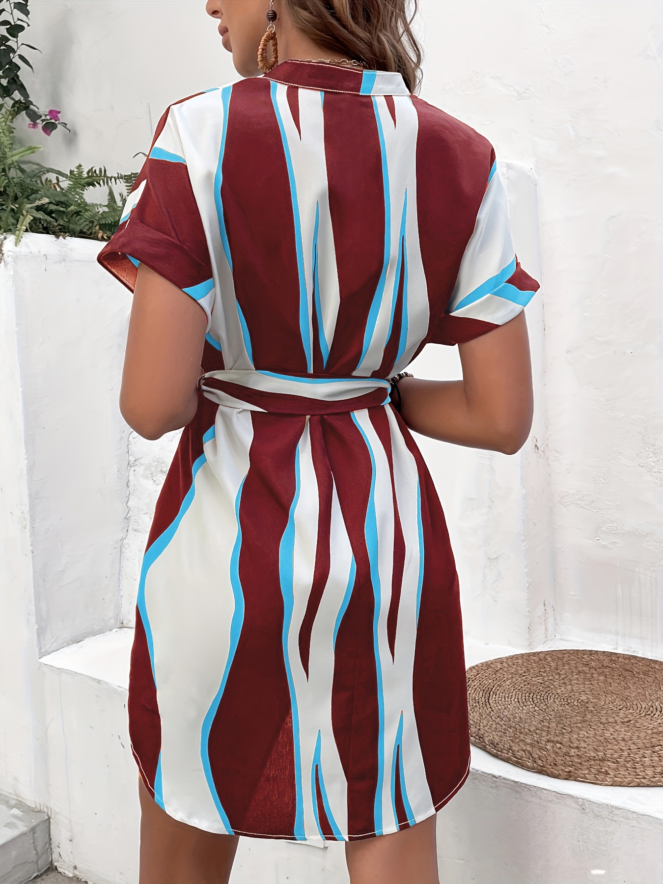 wave print v neck dress casual short sleeve random printing summer dress womens clothing details 1