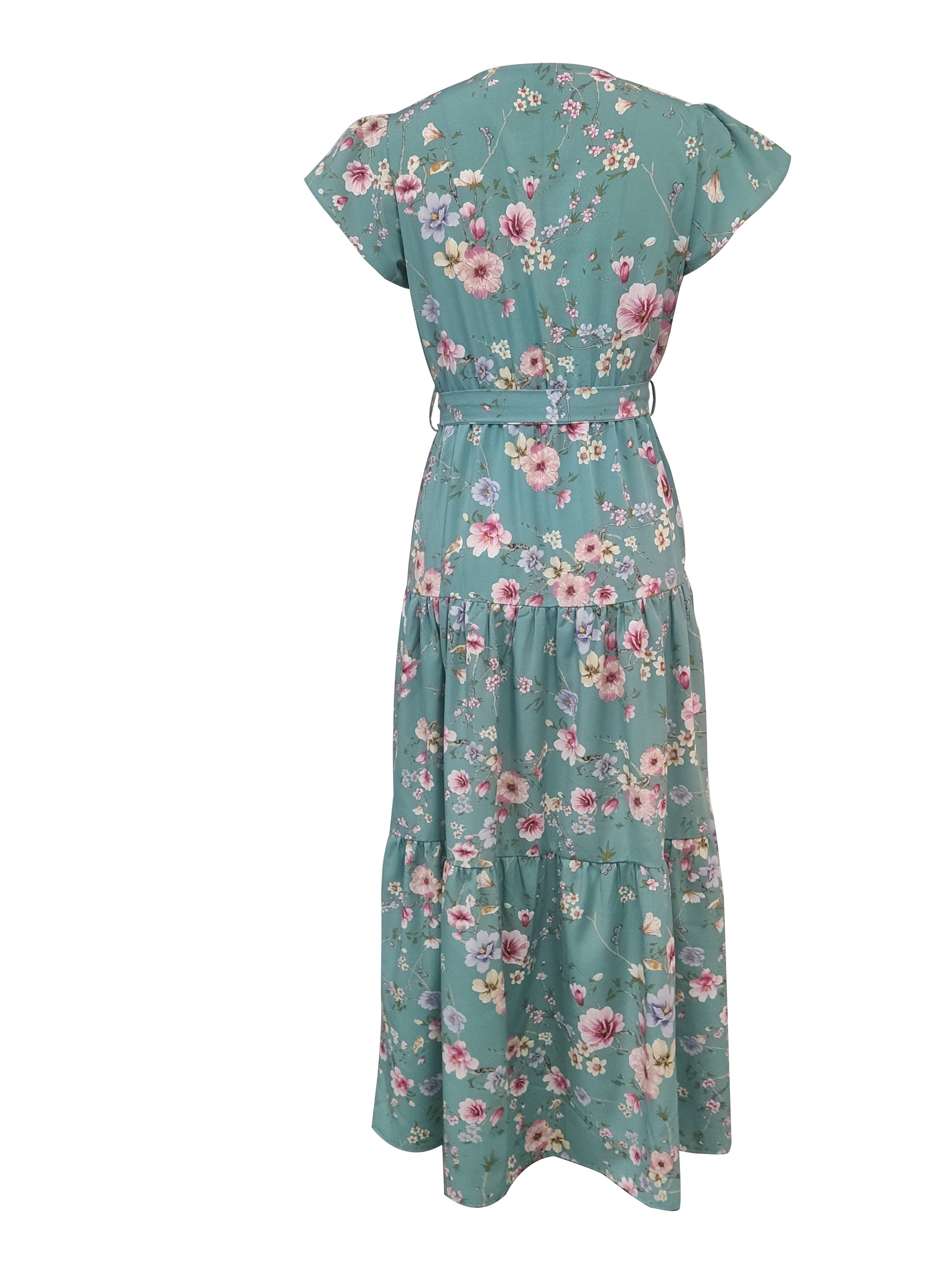 floral print flutter sleeve dress elegant v neck dress for spring summer womens clothing details 14