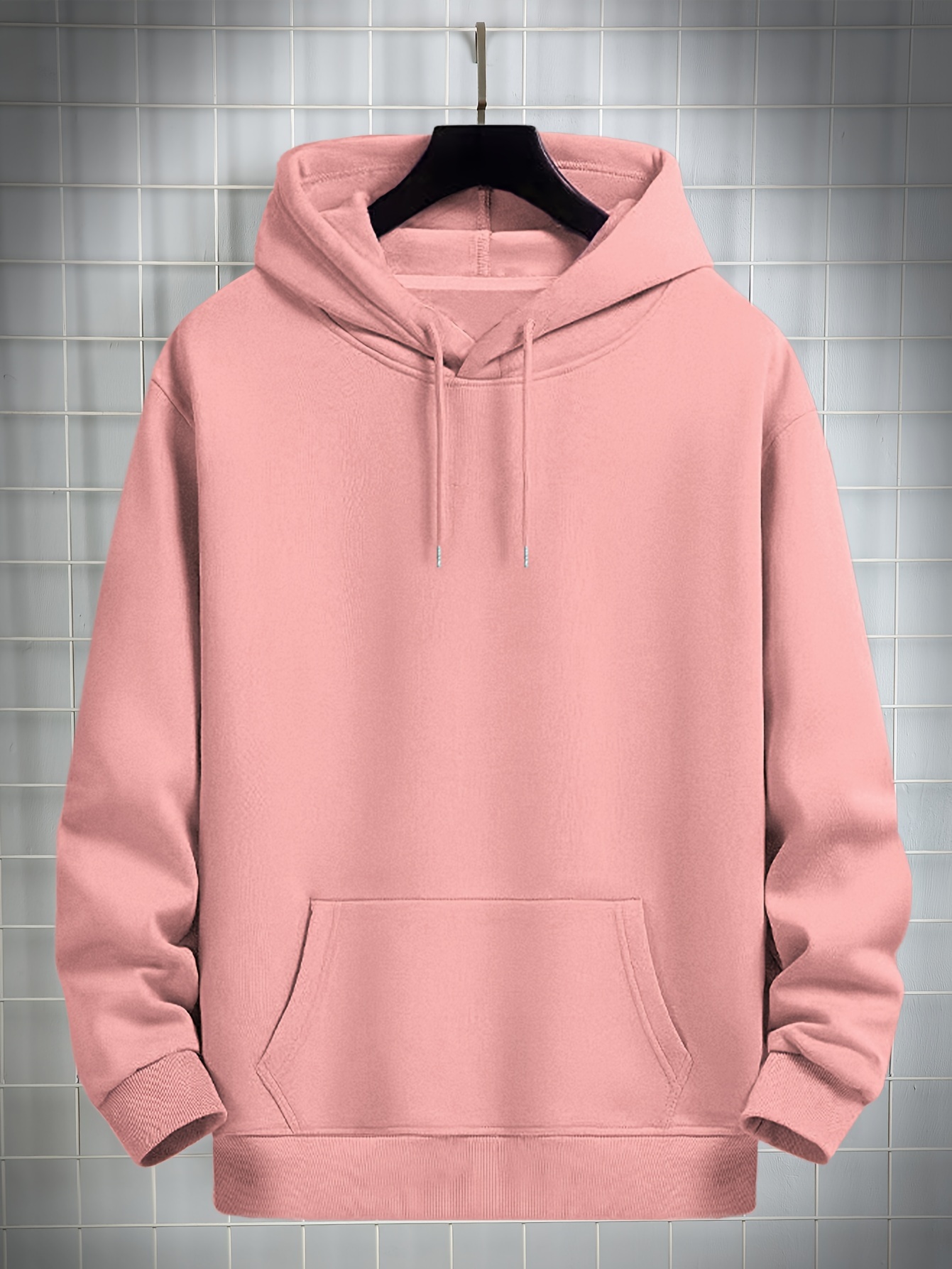 simple solid color hoodie with kangaroo pocket mens casual pullover hooded sweatshirt details 10