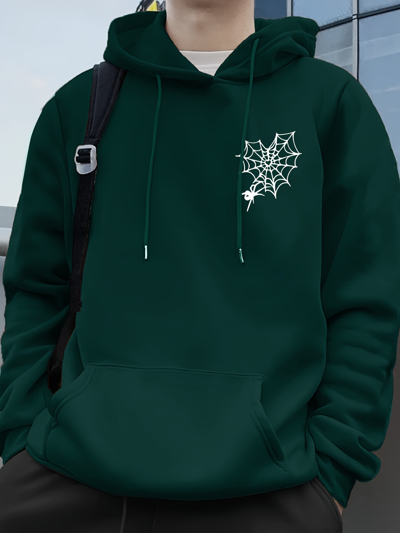 spider print mens pullover round neck long sleeve hooded sweatshirt pattern loose casual top for autumn winter mens clothing as gifts details 25