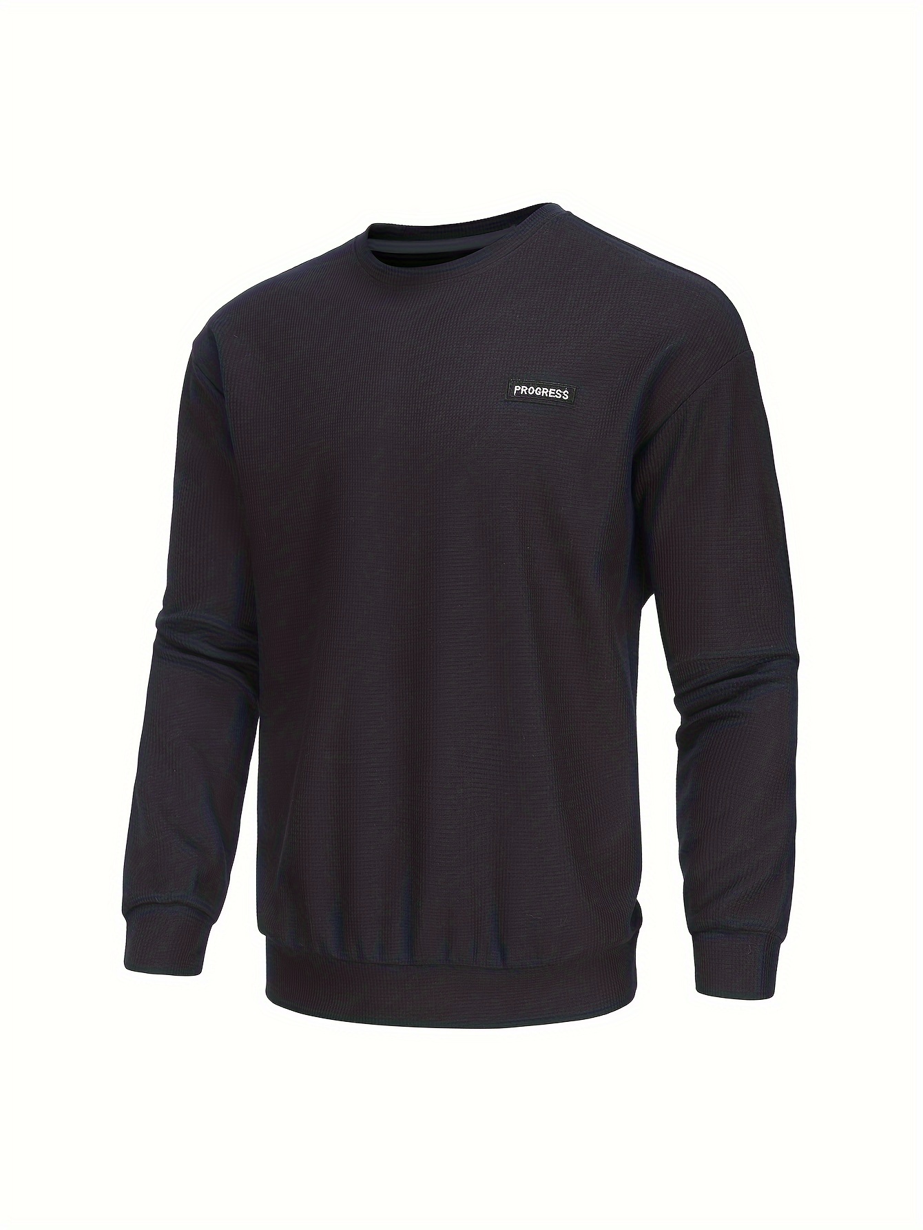 mens stylish loose solid sweatshirt casual slightly stretch breathable crew neck long sleeve top for spring fall outdoor details 46