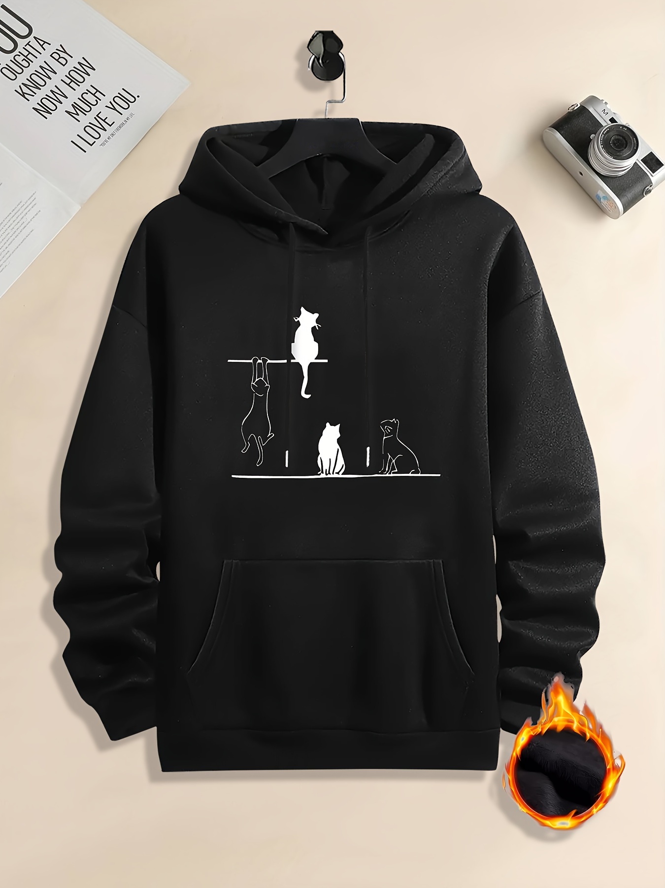 cute cat print hoodie cool hoodies for men mens casual graphic design pullover hooded sweatshirt with kangaroo pocket streetwear for winter fall as gifts details 15