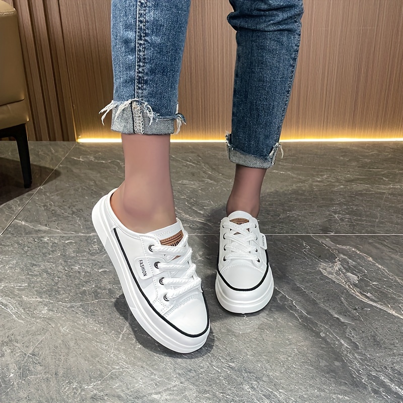 solid color flat mule sneakers women s casual lace outdoor details 12