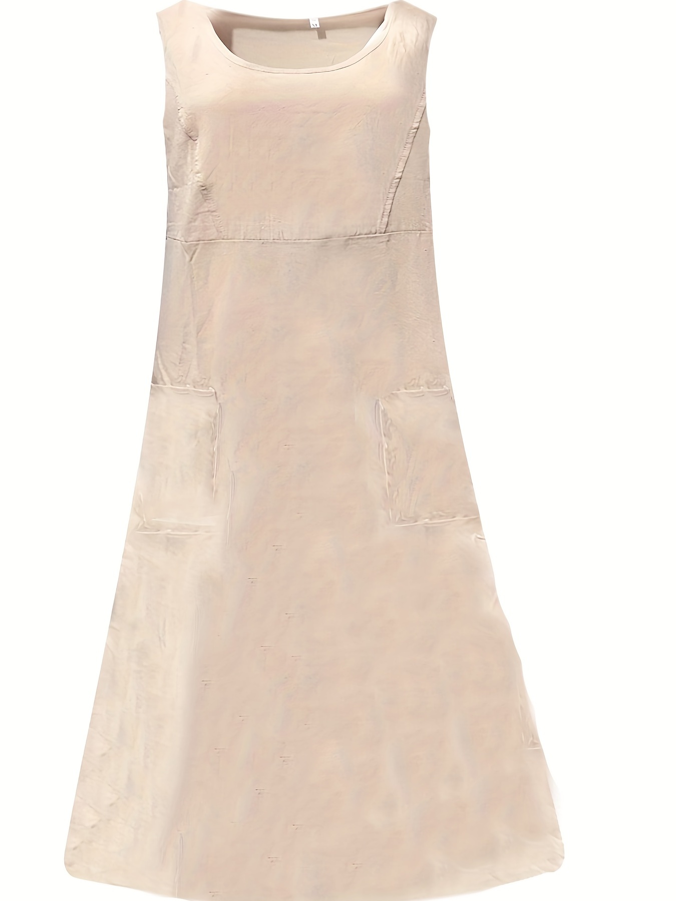 pocket front solid dress casual crew neck sleeveless simple dress womens clothing details 1