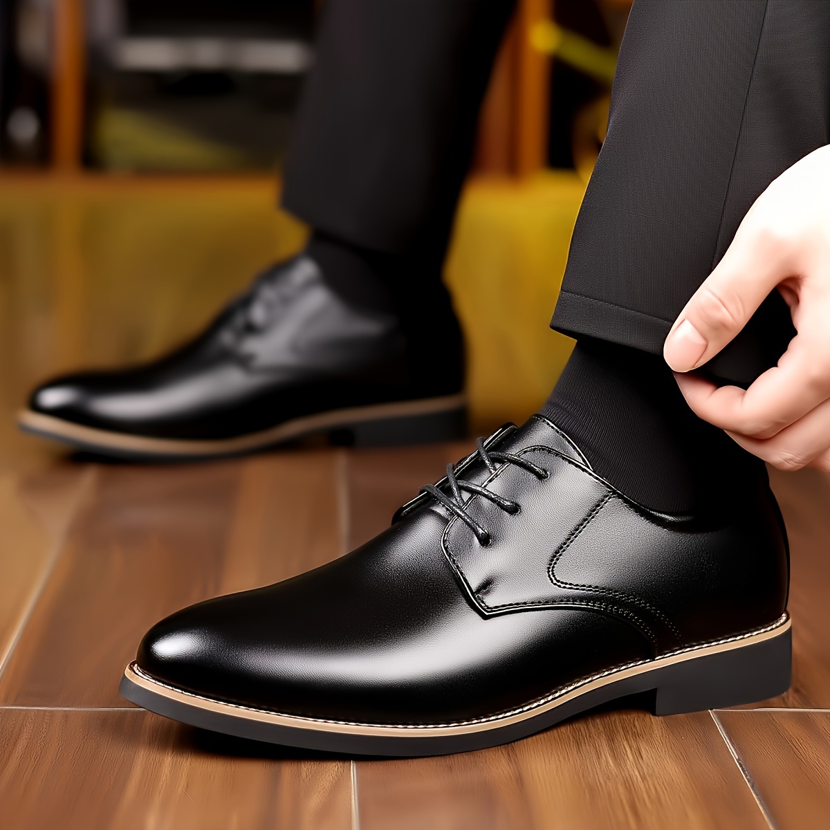 solid derby shoes plus size men s pu leather uppers wear details 5