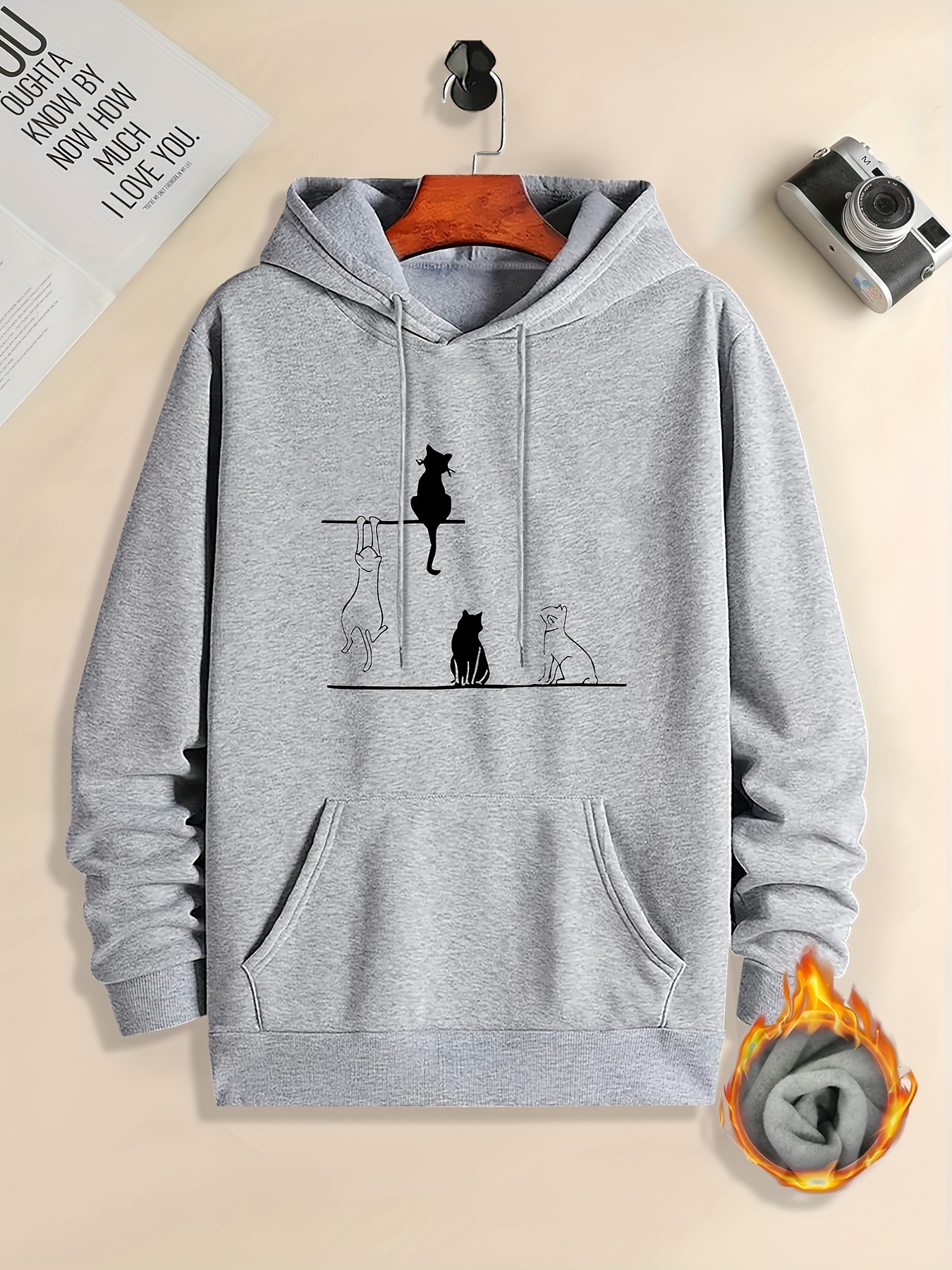 cute cat print hoodie cool hoodies for men mens casual graphic design pullover hooded sweatshirt with kangaroo pocket streetwear for winter fall as gifts details 0