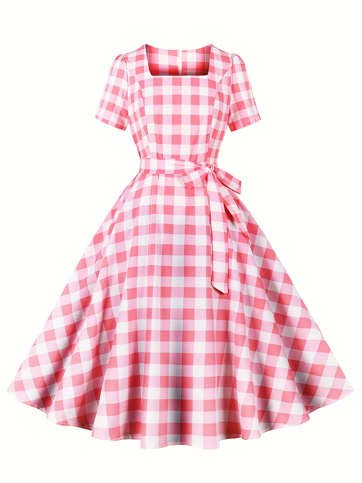 polka dot a line dress vintage squared neck short sleeve party dress womens clothing details 8
