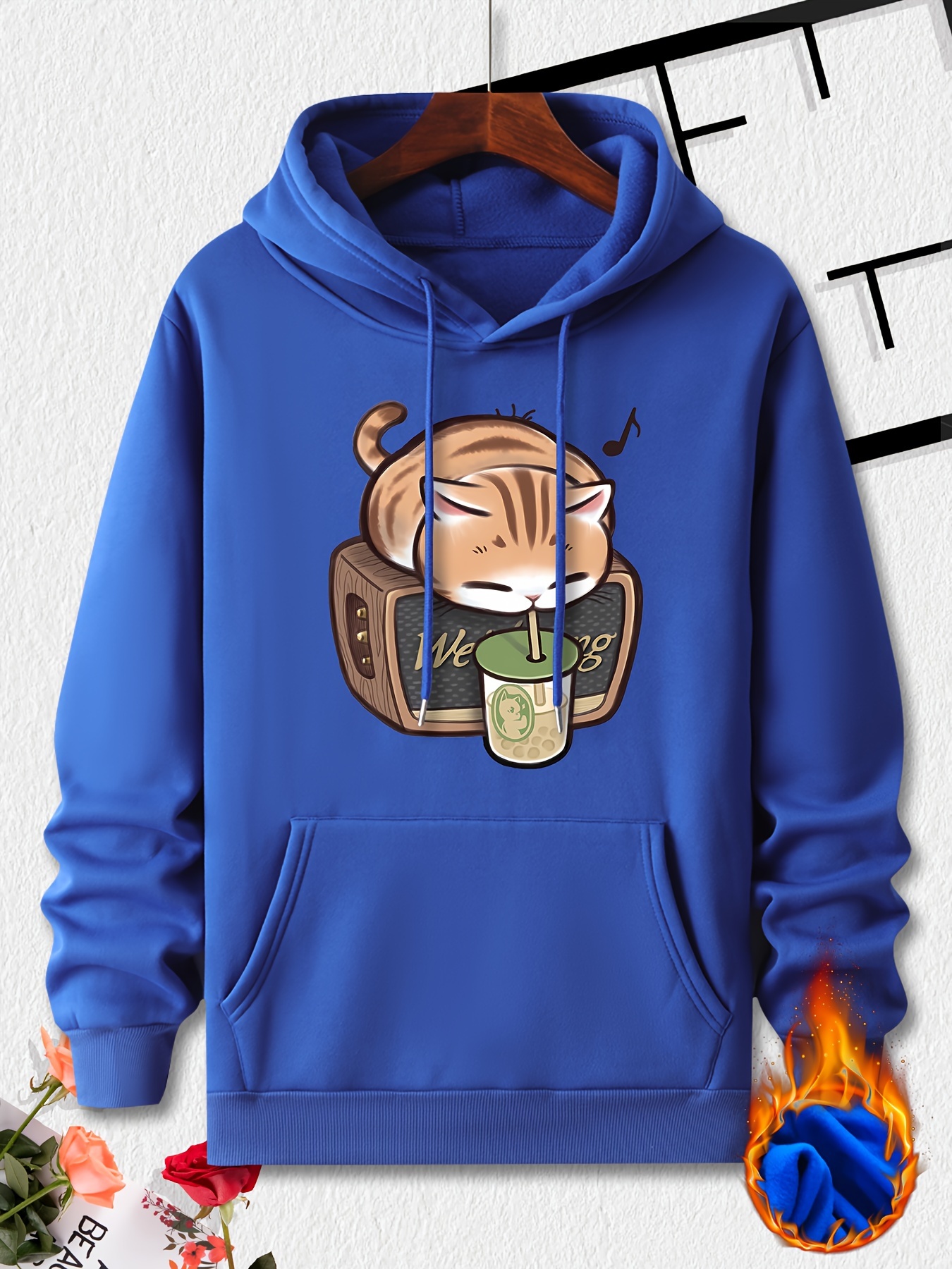 cute kitten pattern print hooded sweatshirt hoodies fashion casual tops for spring autumn mens clothing details 5