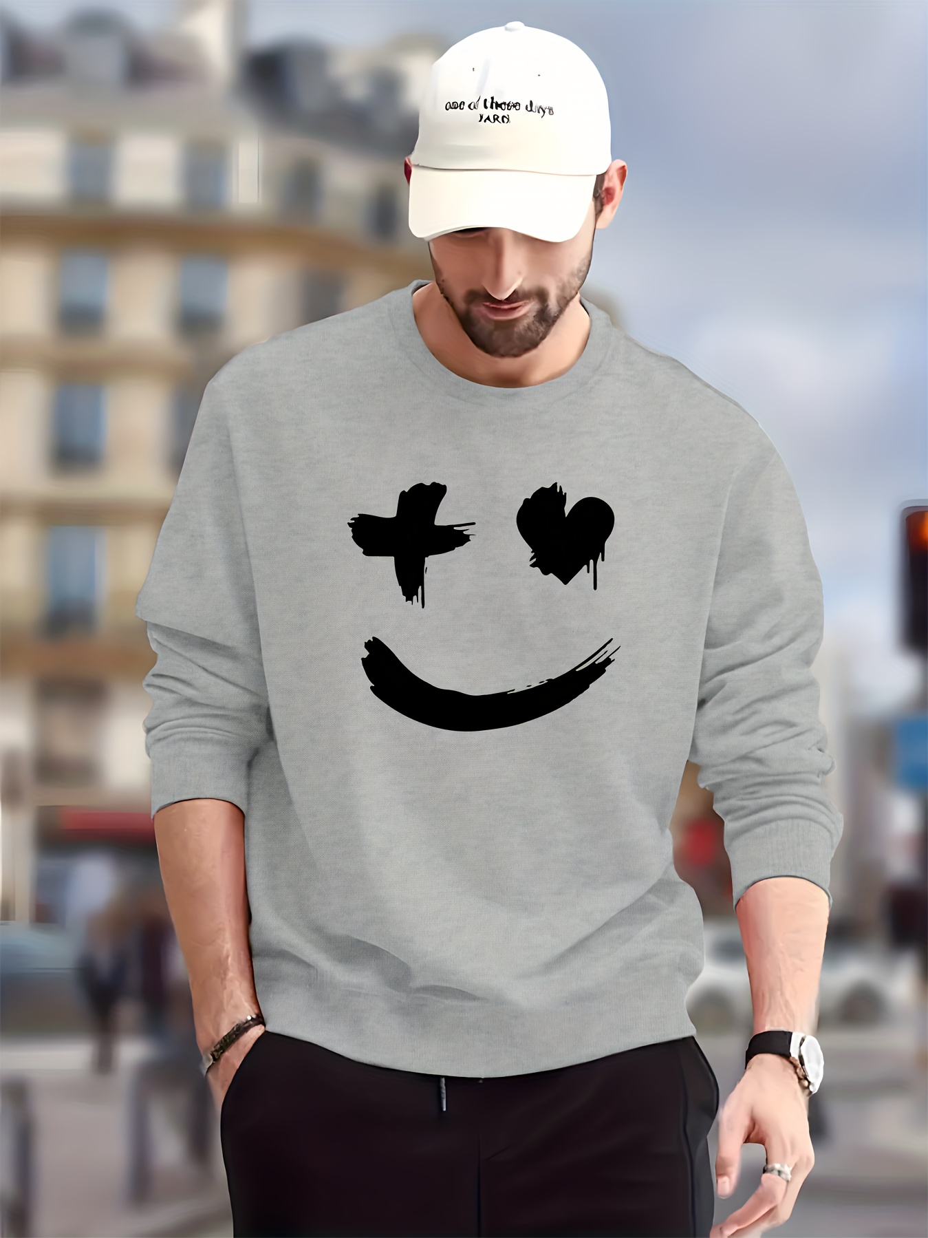 trendy grimace print mens crew neck long sleeve sweatshirt casual wear graphic pullover mens clothing for spring fall winter details 5