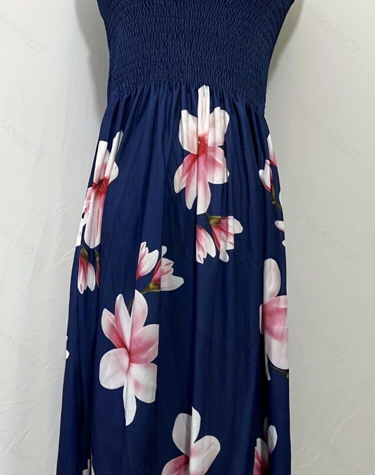 floral print shirred tube dress casual backless dress for spring summer womens clothing details 2