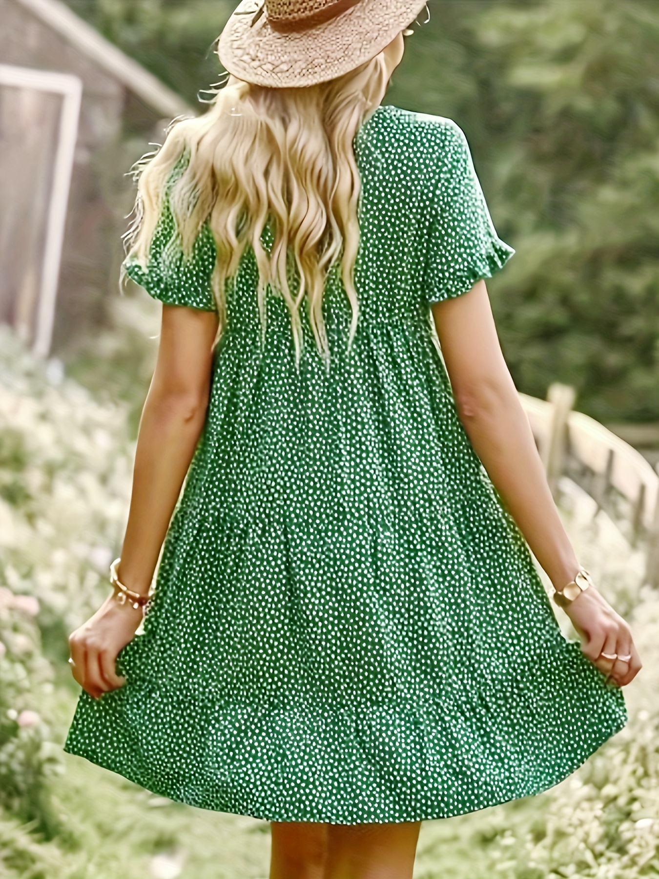 pin dot print dress casual crew neck short sleeve dress womens clothing details 12