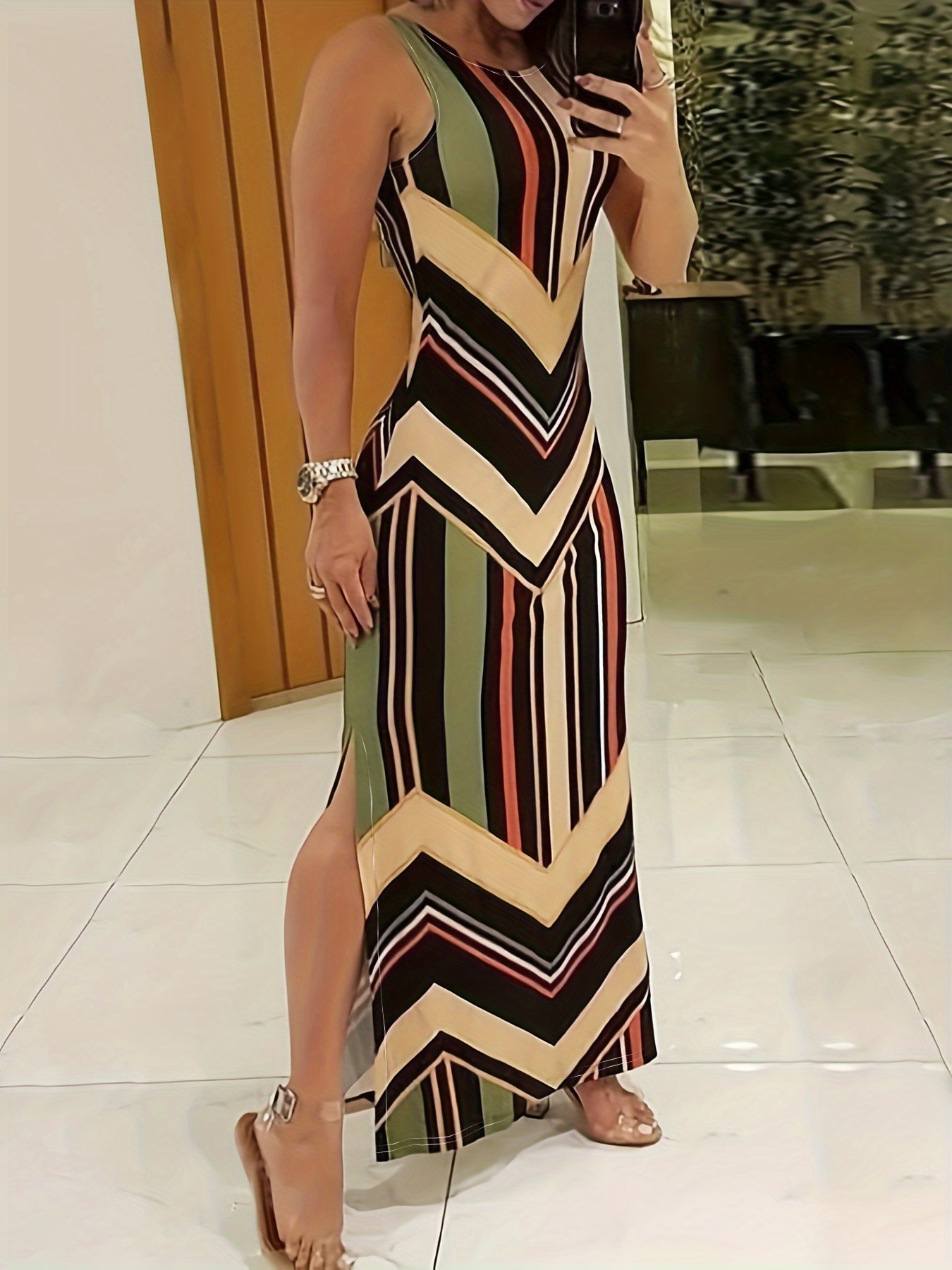 sleeveless maxi dress side slit casual dress for summer spring womens clothing details 0
