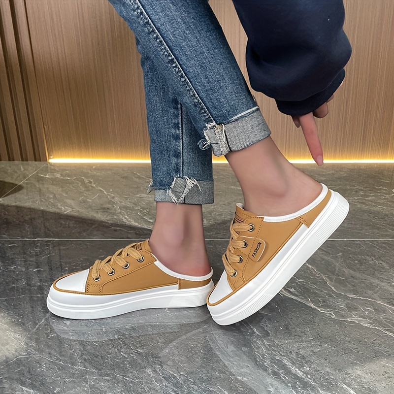 solid color flat mule sneakers women s casual lace outdoor details 14