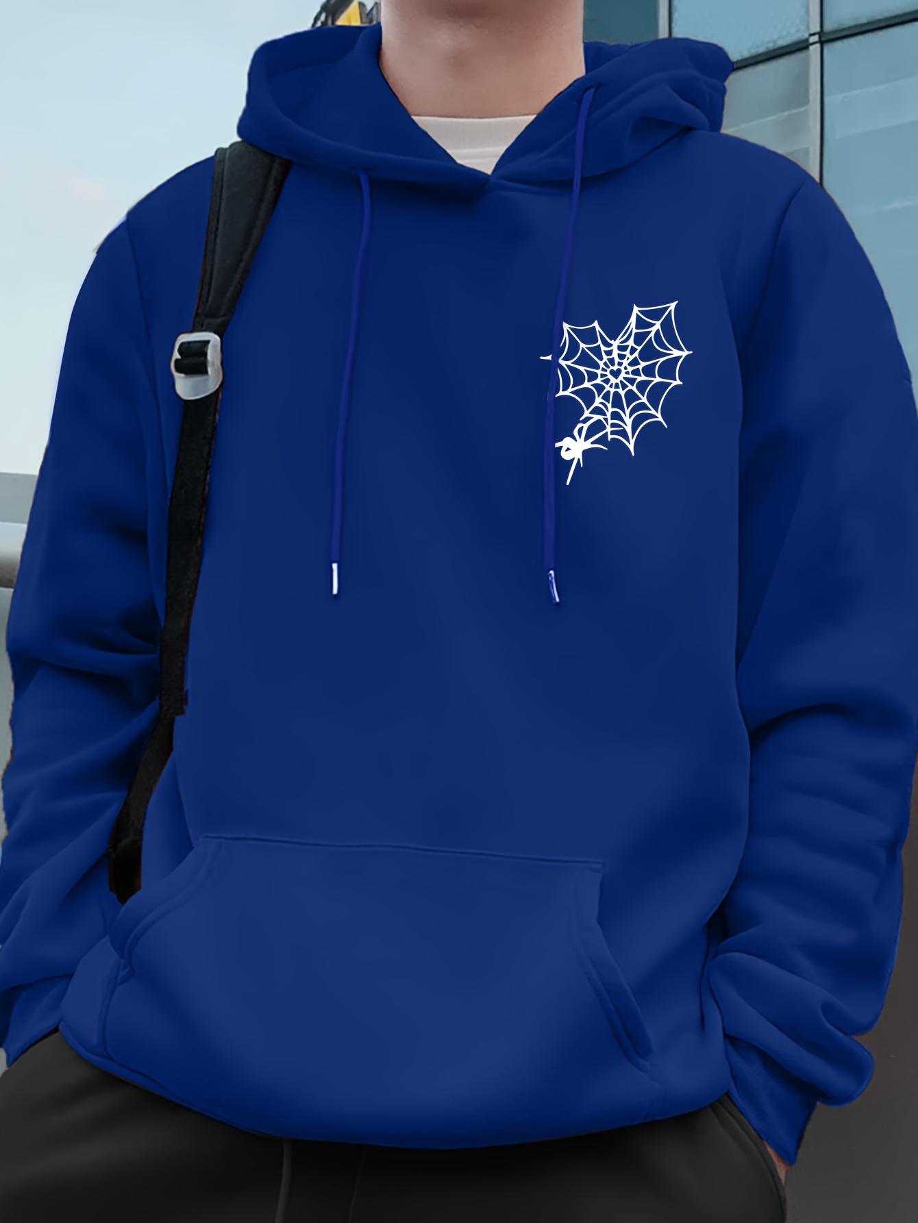 spider print mens pullover round neck long sleeve hooded sweatshirt pattern loose casual top for autumn winter mens clothing as gifts details 30