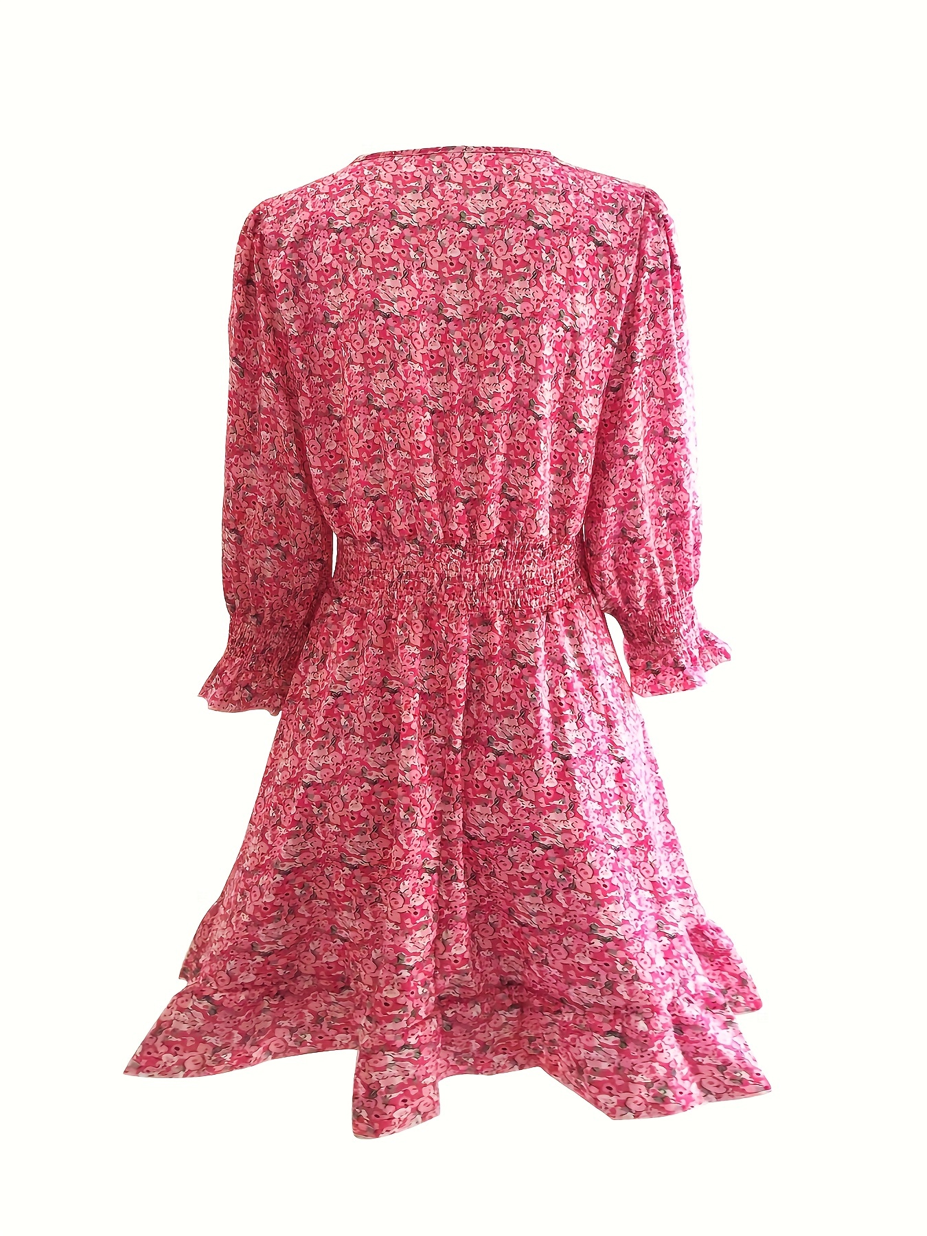 ditsy floral print dress casual v neck layered ruffle trim dress with buttons womens clothing details 3