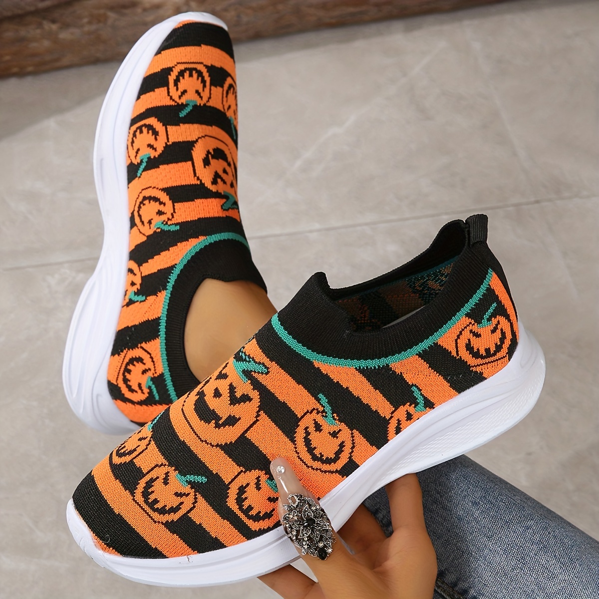   pumpkin pattern shoes women s halloween slip low details 4